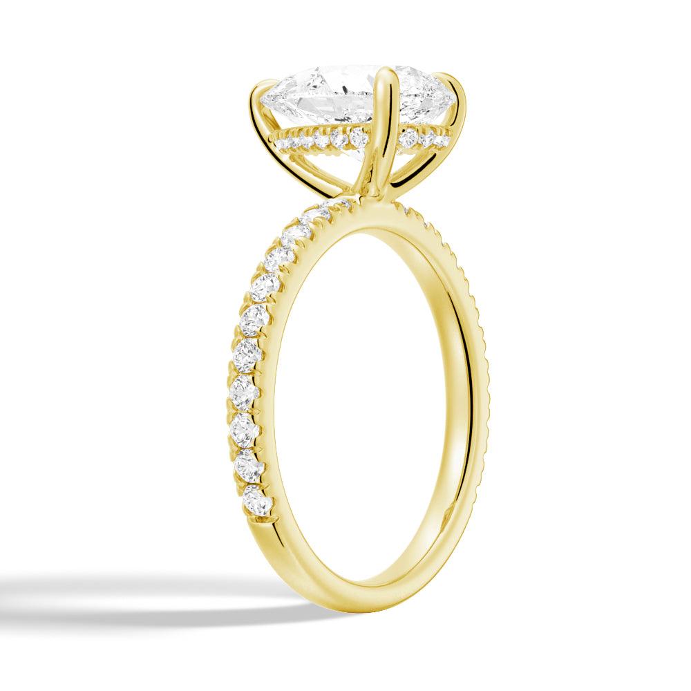 Pear Shaped Moissanite Engagement Ring with Pavé Band & Hidden Halo - Elegant Wedding Jewelry for Proposals, Anniversaries & Special Occasions