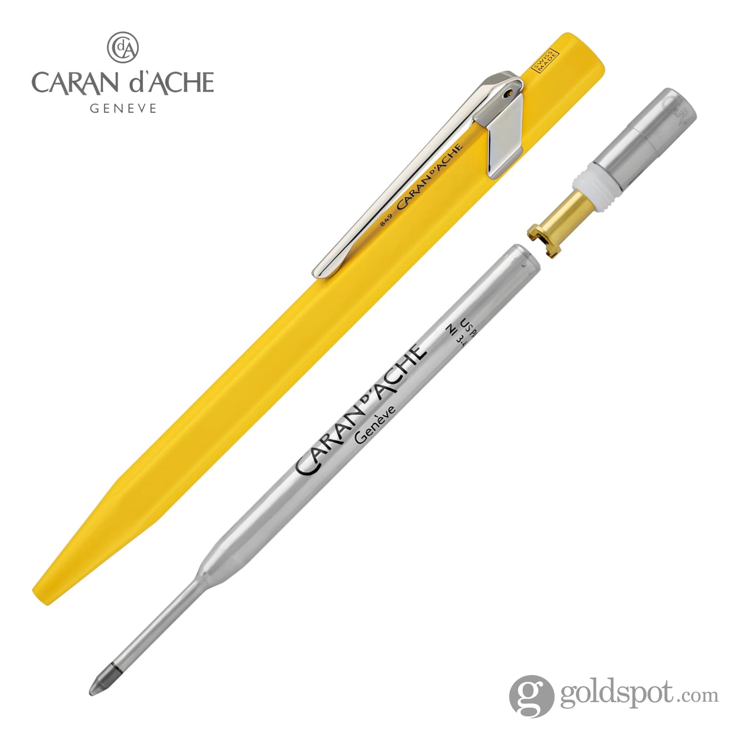 Caran d'Ache 849 Metal Collection Yellow Ballpoint Pen - Premium Writing Instrument for Office, Business Gifts & Luxury Collectors