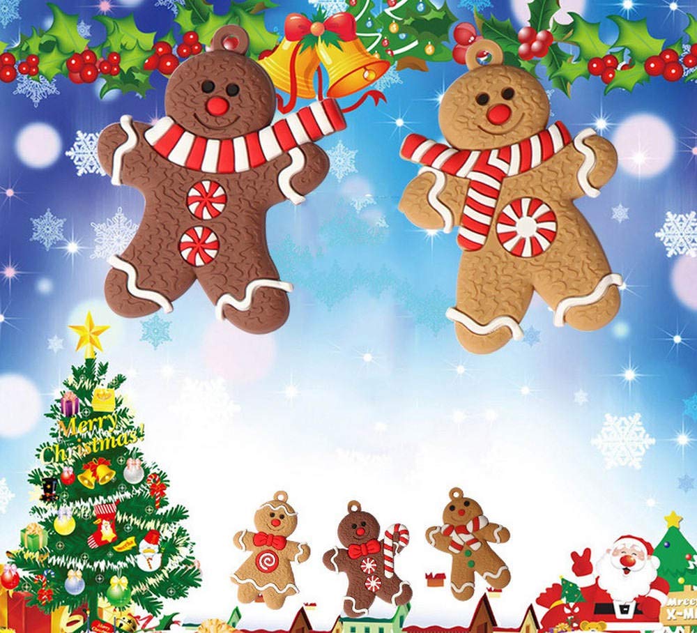 12-Piece Traditional Gingerbread Man Clay Figurine Ornaments Set - 2.95 Inch Christmas Tree Decor, Holiday Hanging Charms for Xmas Party, Home & Office Festive Decorations