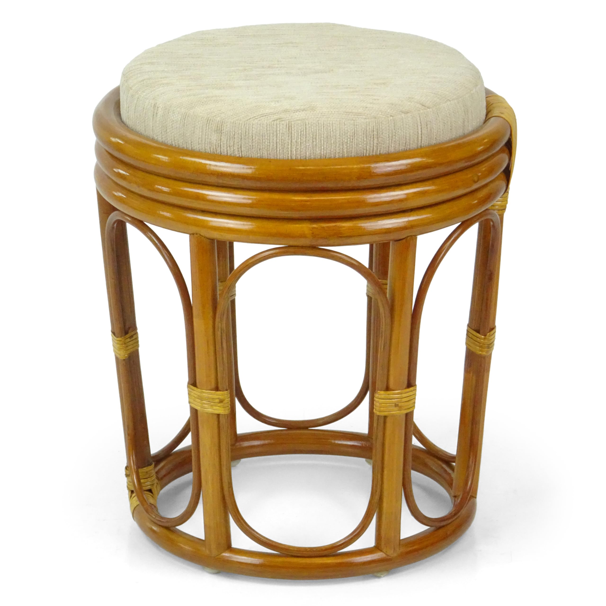 Handmade Rattan Vanity Stool for Bedroom - Fully Assembled Wicker Ottoman with Colonial Style - Perfect for Dressing Table, Makeup Seat, or Bedside Decor
