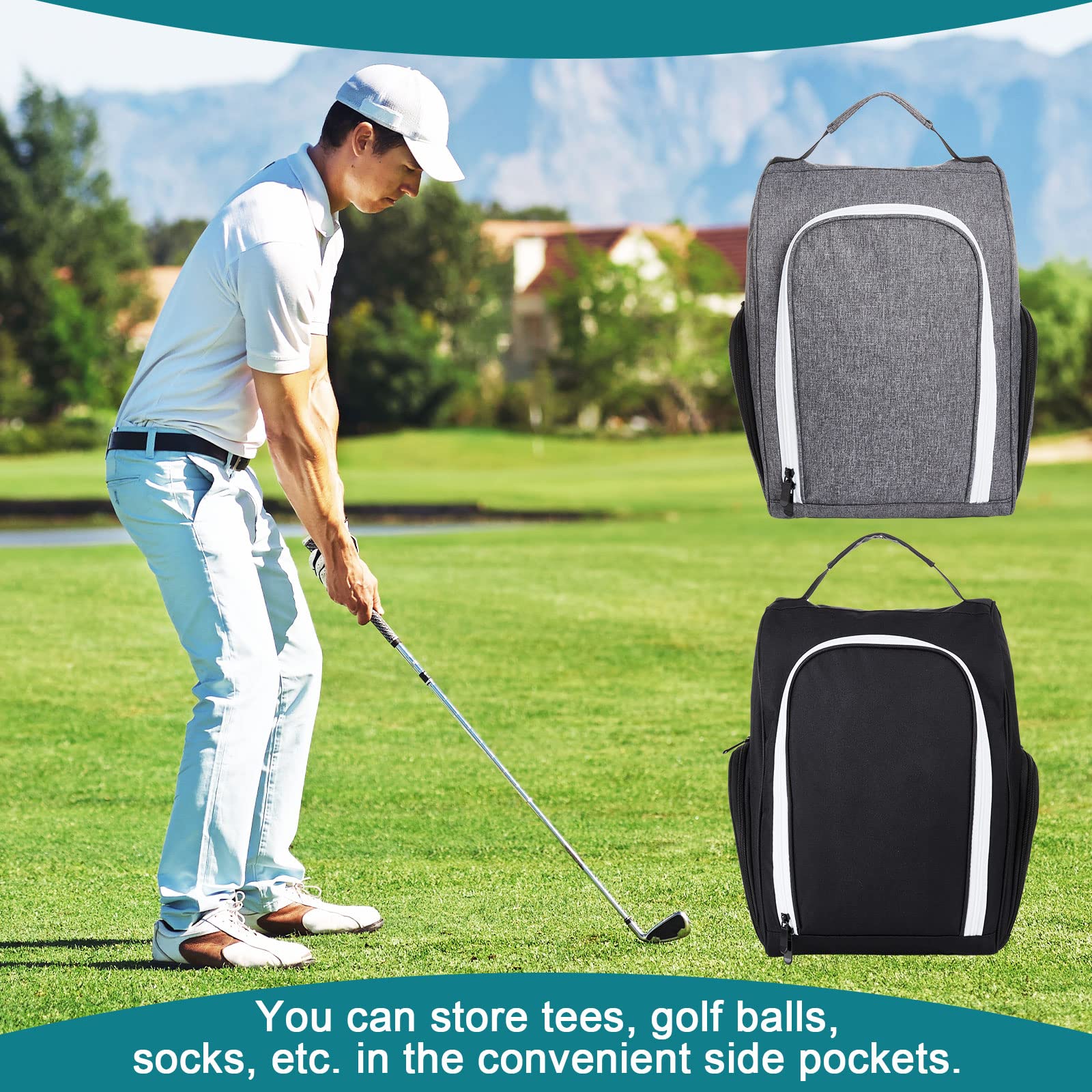 Funtery 2 Pack Golf Shoe Travel Bag - Waterproof Zippered Sports Shoe Carrier with Ventilation & Exterior Pocket for Golf Balls, Tees & Socks - Lightweight Golf Accessories for Men & Women - Perfect for Travel, Gym & Golf Course Use