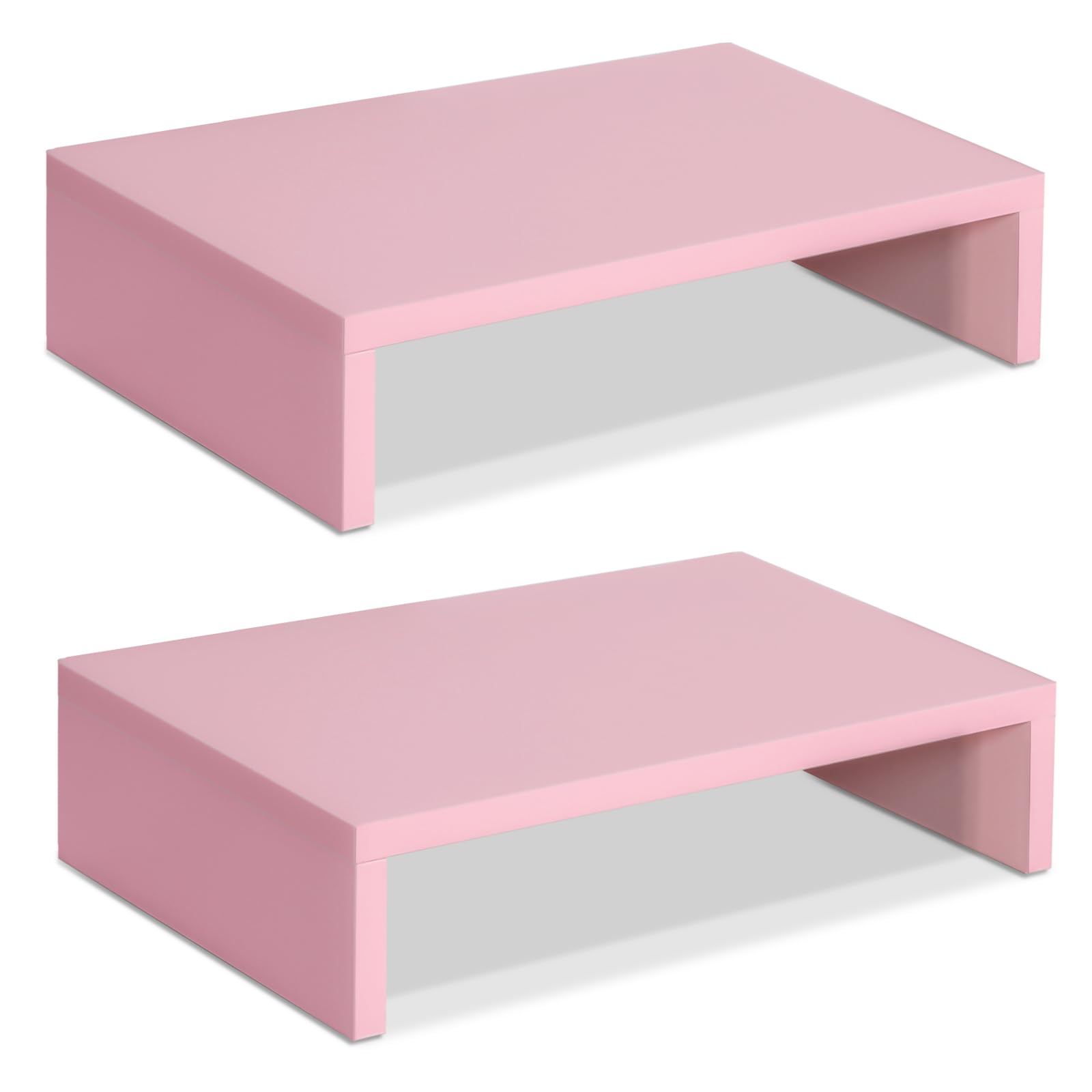 TEAMIX 2 Pack Pink Wooden Monitor Stand Riser - Adjustable Dual Tier Laptop & Computer Desk Organizer for Home Office Setup, Gaming Station & Workspace Ergonomics