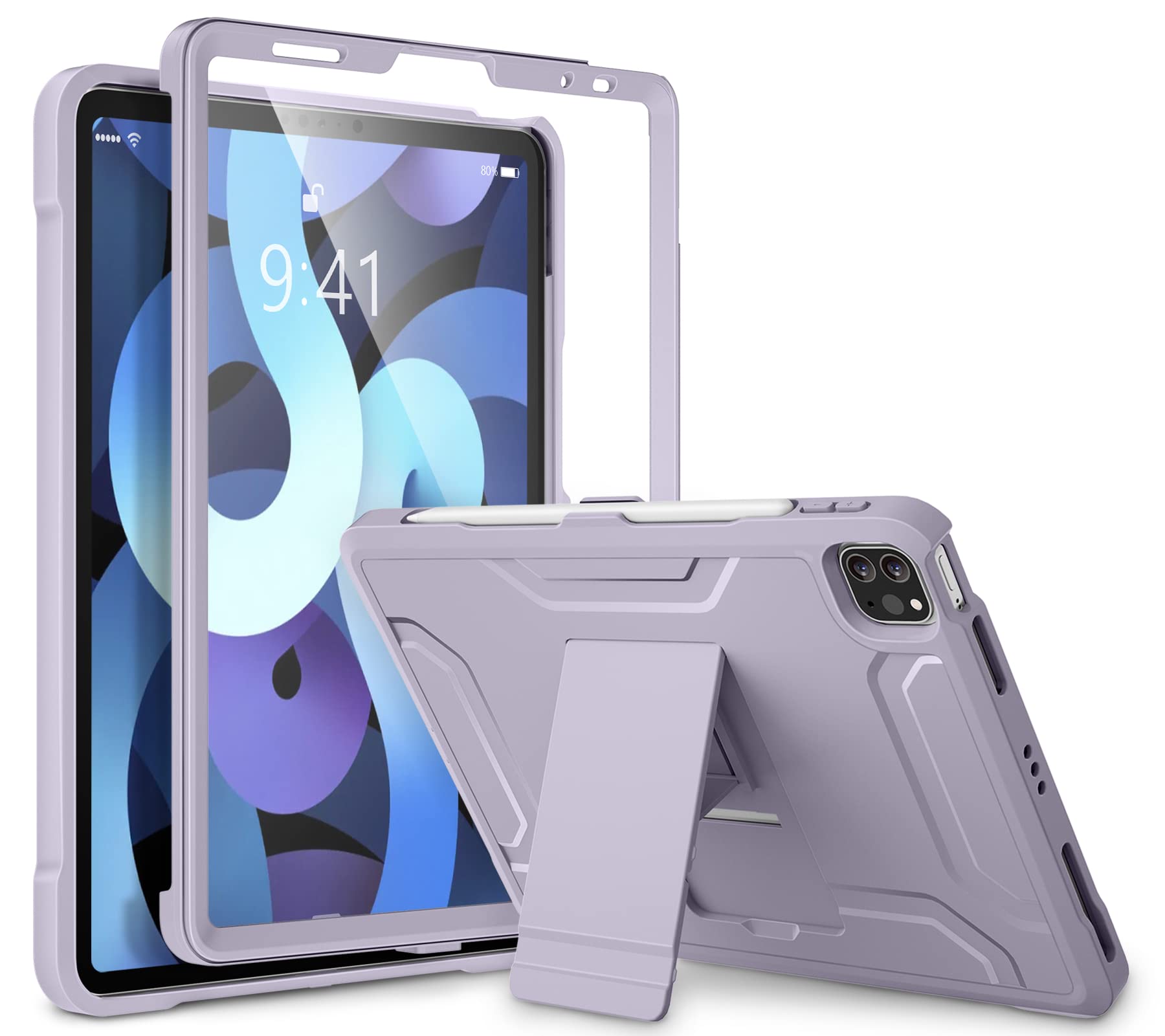 DTTO iPad Air 5th/4th Gen Case (2022/2020) & iPad Pro 11 Case (2021/2020/2018) - 10.9 Inch Shockproof Protective Cover with Pencil Holder & Screen Protector - Taro Purple - Perfect for Work, School & Travel Protection