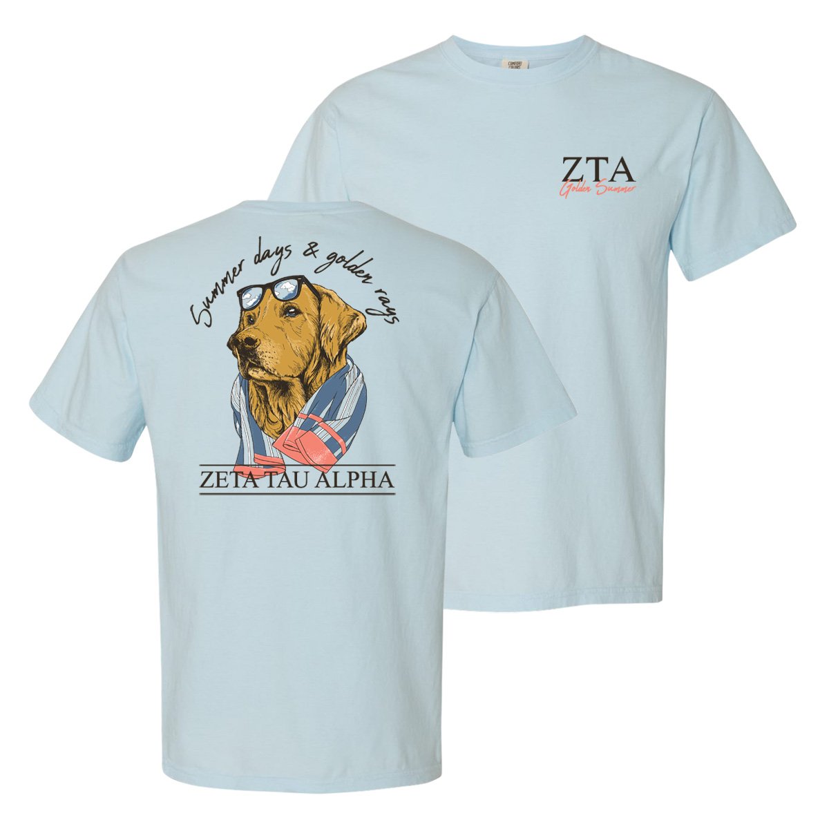 Zeta Tau Alpha Blue Comfort Colors Retriever T-Shirt - Soft Vintage Style Sorority Tee for Casual Wear, College Events & Greek Life