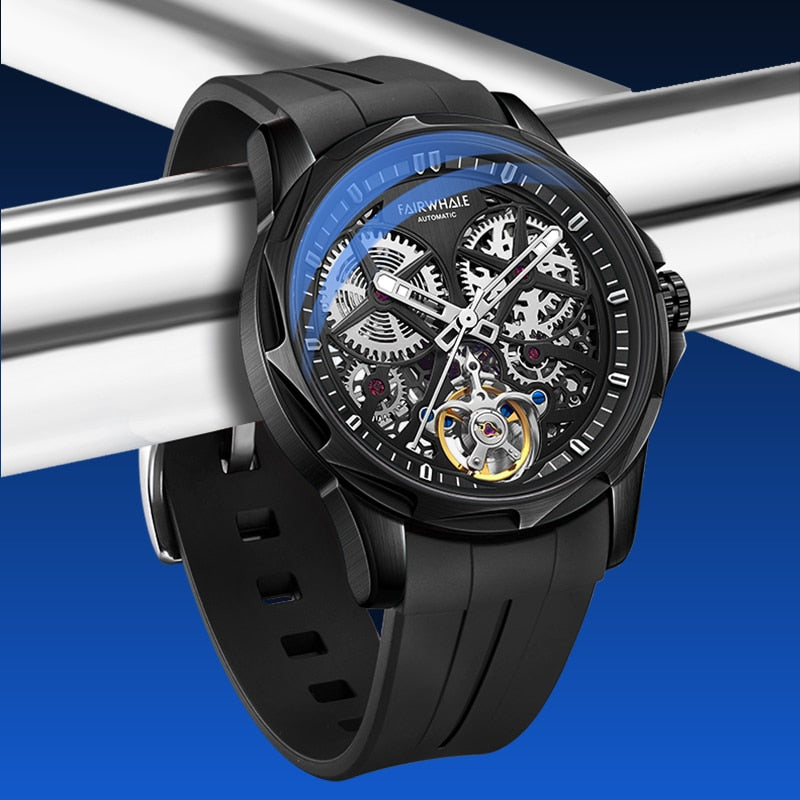 Mark Fairwhale Flying Tourbillon Luxury Men's Watch - Automatic Mechanical Wristwatch with Skeleton Dial & Stainless Steel Band - Perfect for Business, Formal Events & Gift Giving