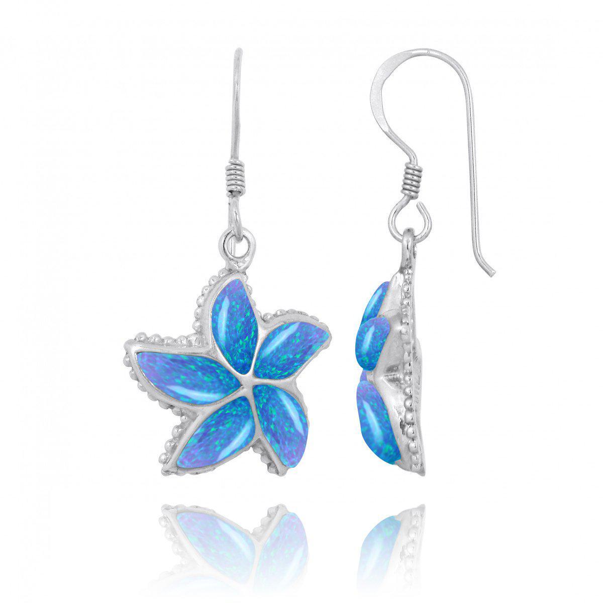 Blue Opal Starfish French Wire Earrings – Dainty Boho Beach Jewelry for Women, Perfect for Summer Vacations & Coastal Weddings