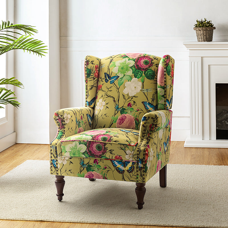 Felix Upholstered Wingback Armchair with Spindle Legs - Comfortable Living Room Chair for Reading & Relaxing - Perfect for Home Office, Bedroom or Lounge Area