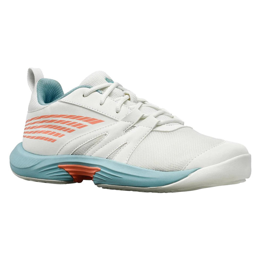 K Swiss SpeedTrac Junior Tennis Shoes for Boys & Girls - Lightweight White/Nile Blue Court Sneakers for Kids Tennis Training & Match Play