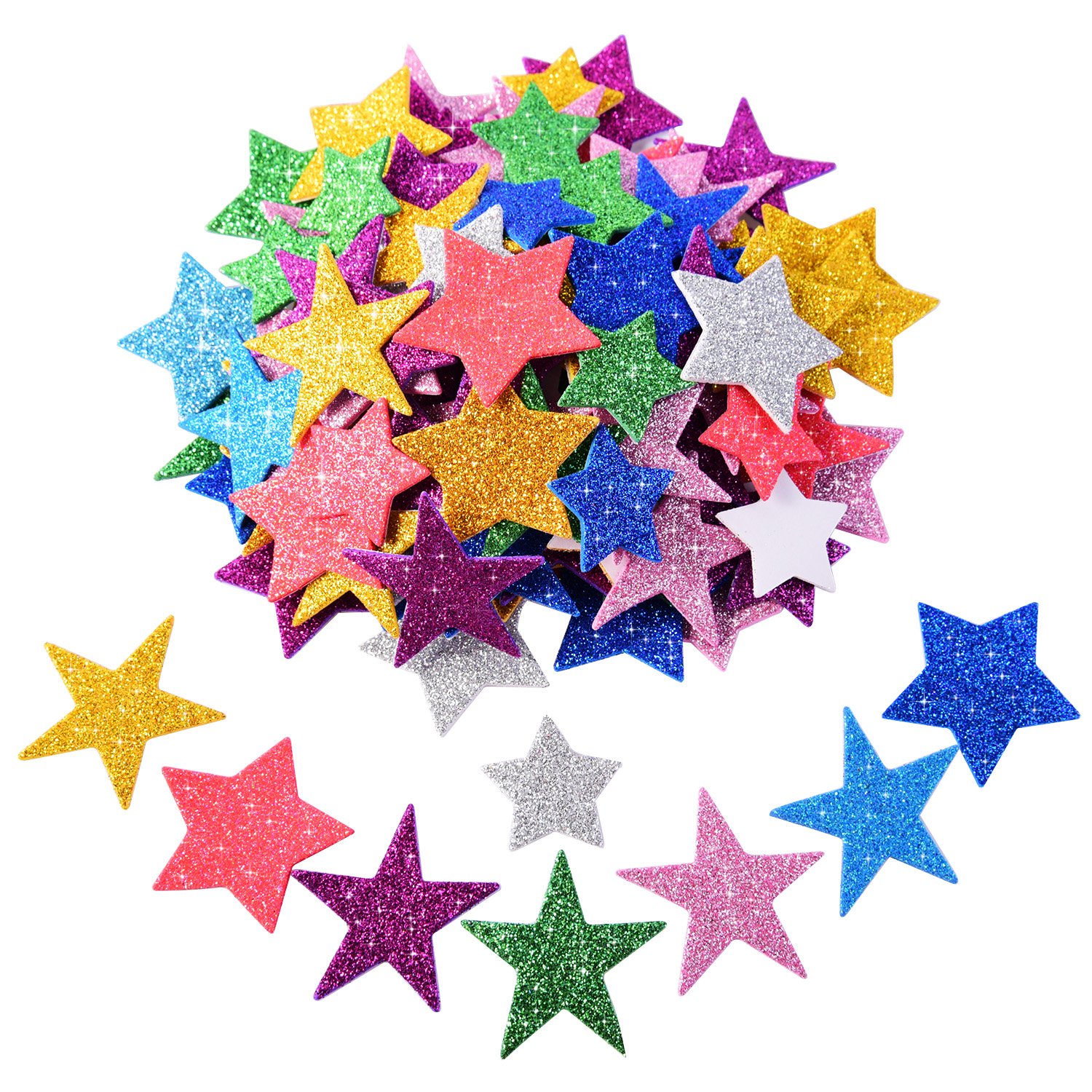 BBTO Glitter Foam Stickers - Self-Adhesive Star Decals for Birthday, Graduation & Party Decorations (Assorted Colors & Sizes, 5 Sets) - Perfect for DIY Crafts, Scrapbooking & Kids' Room Decor