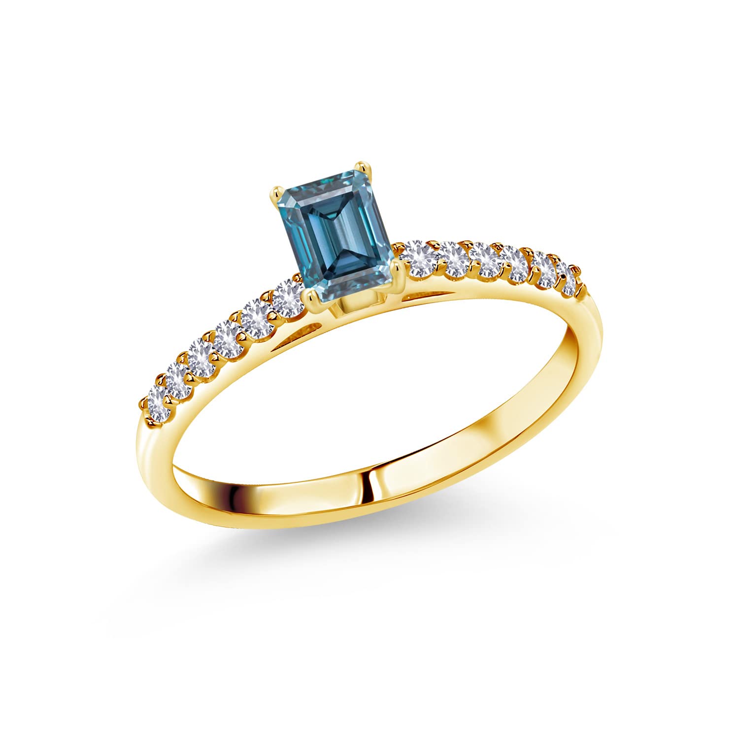 10K Yellow Gold Octagon Persian Blue Moissanite & Sapphire Ring (0.76 CTTW) - Elegant Wedding Band, Anniversary Gift for Her, Perfect for Engagement & Special Occasions