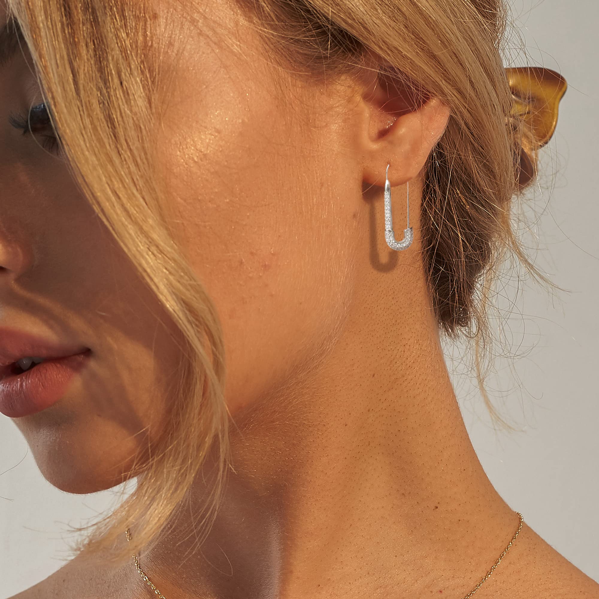 Trendy Gold Paperclip Safety Pin Earrings for Women - Minimalist Dangle Hoop Studs - Perfect for Daily Wear, Office & Casual Outfits