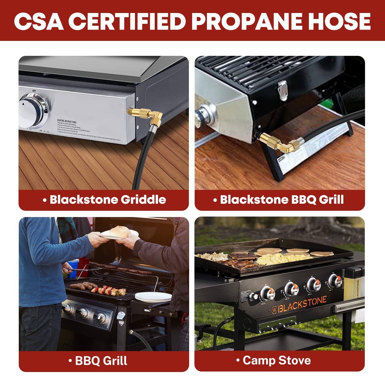 12FT RV Propane Quick Connect Hose with Blackstone Adapter - Heavy Duty Propane Gas Hose for Blackstone 22