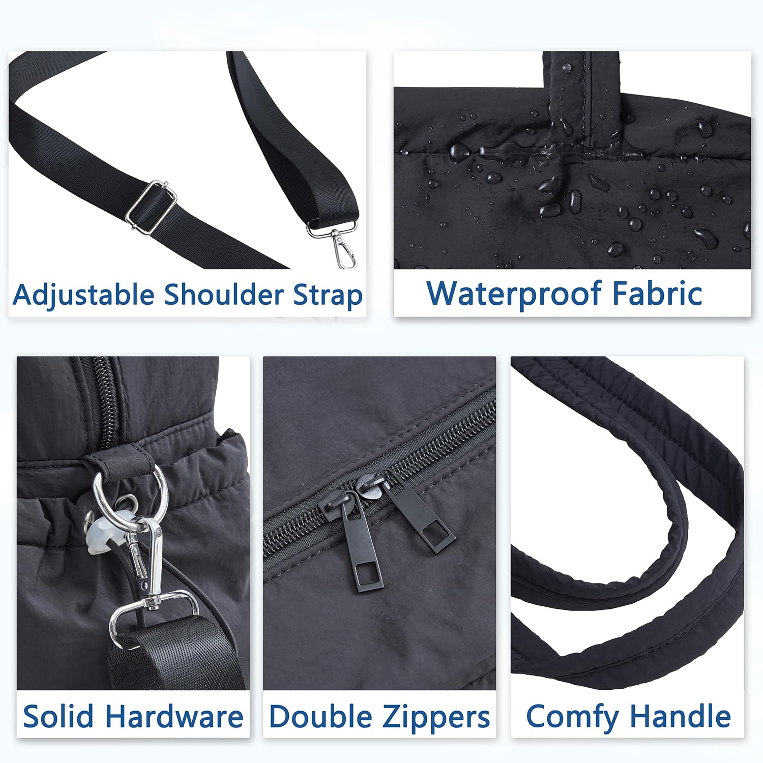 Waterproof Women's Duffle Bag - TSA Approved Carry On Gym Bag with Wet Pocket, Lightweight Travel Weekender Overnight Bag for Workout, Hospital, Business Trip (16.5x7.5x11 Inches, Black) | Perfect for Gym, Yoga, Beach Vacation & Business Travel
