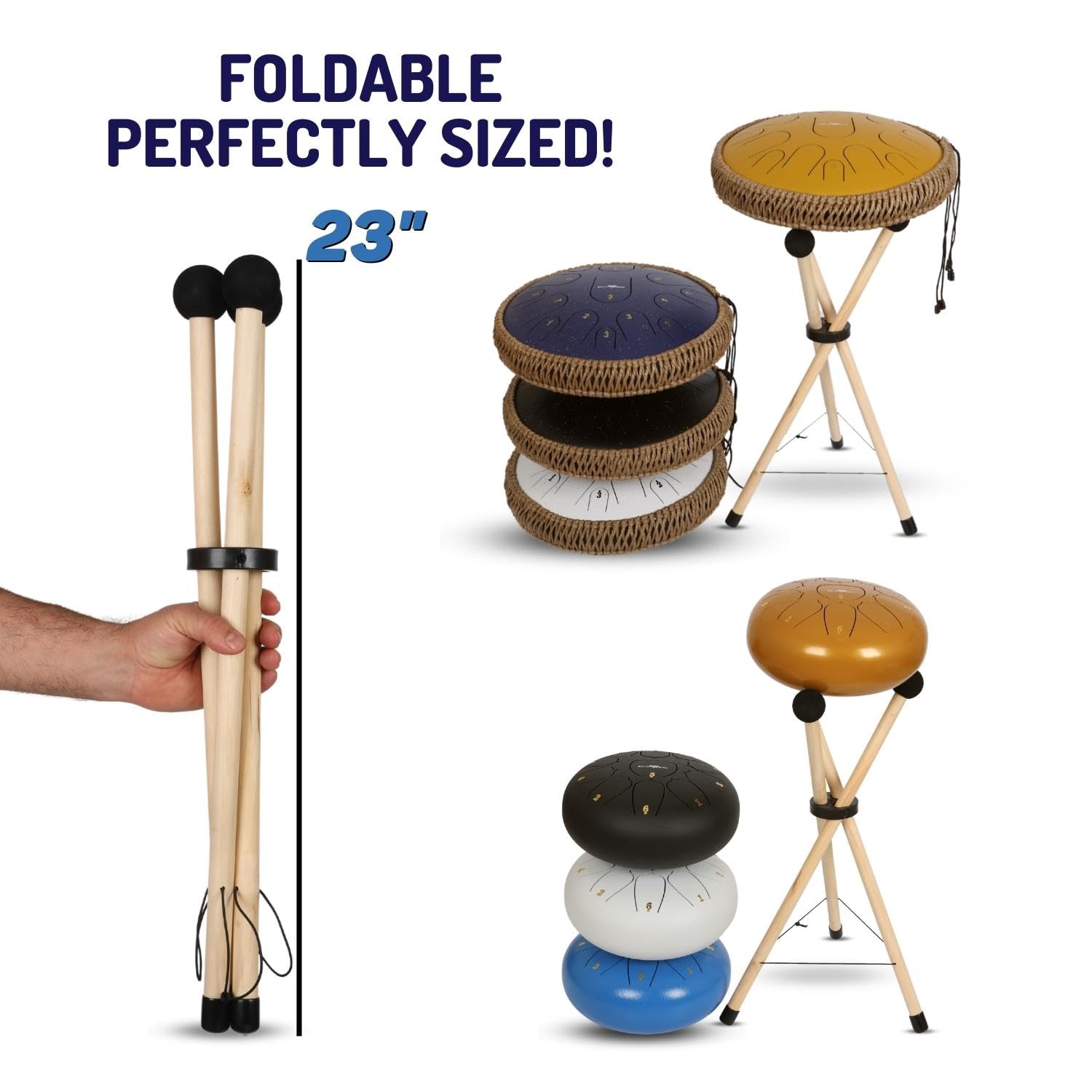 Premium Solid Beech Wood Handpan Drum Set with Steel Tongue Drum & Wooden Sticks - Complete Percussion Kit for Beginners & Professionals - Perfect for Meditation, Music Therapy & Live Performances