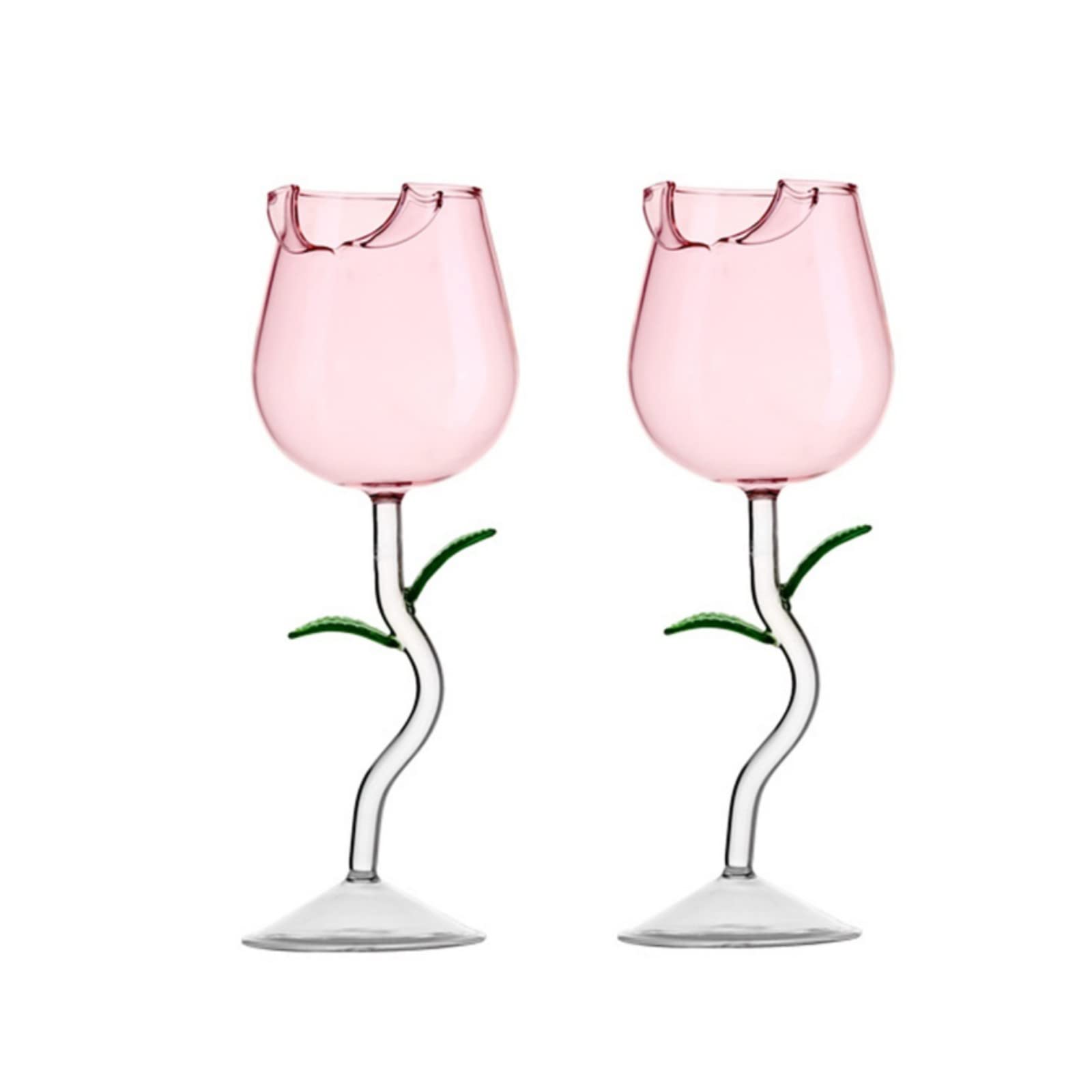 2Pcs Rose Flower Wine Glasses - Elegant Rose-Shaped Cocktail Glass Set for Wedding, Party, Dinner & Gifts | Perfect for Romantic Date Nights, Bridal Showers & Special Celebrations