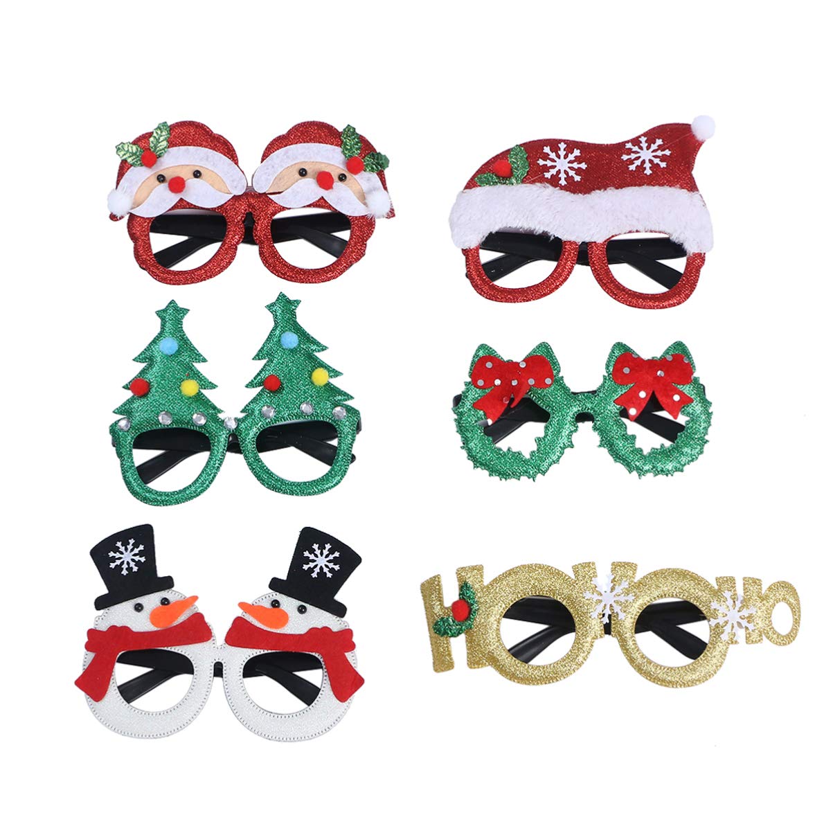 NUOBESTY 6pcs Christmas Party Glasses - Sparkly Holiday Eyewear for Kids, Festive Cocktail Party Accessories, Funny Xmas Fancy Dress Costume Frames - Perfect for Christmas Celebrations, Family Gatherings & Holiday Photo Booths