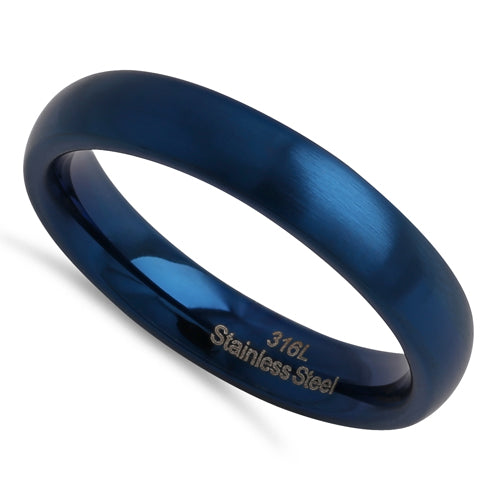 4mm Blue Brushed Stainless Steel Wedding Band Ring for Men & Women - Durable Comfort Fit Ring for Engagement, Anniversary, and Everyday Wear