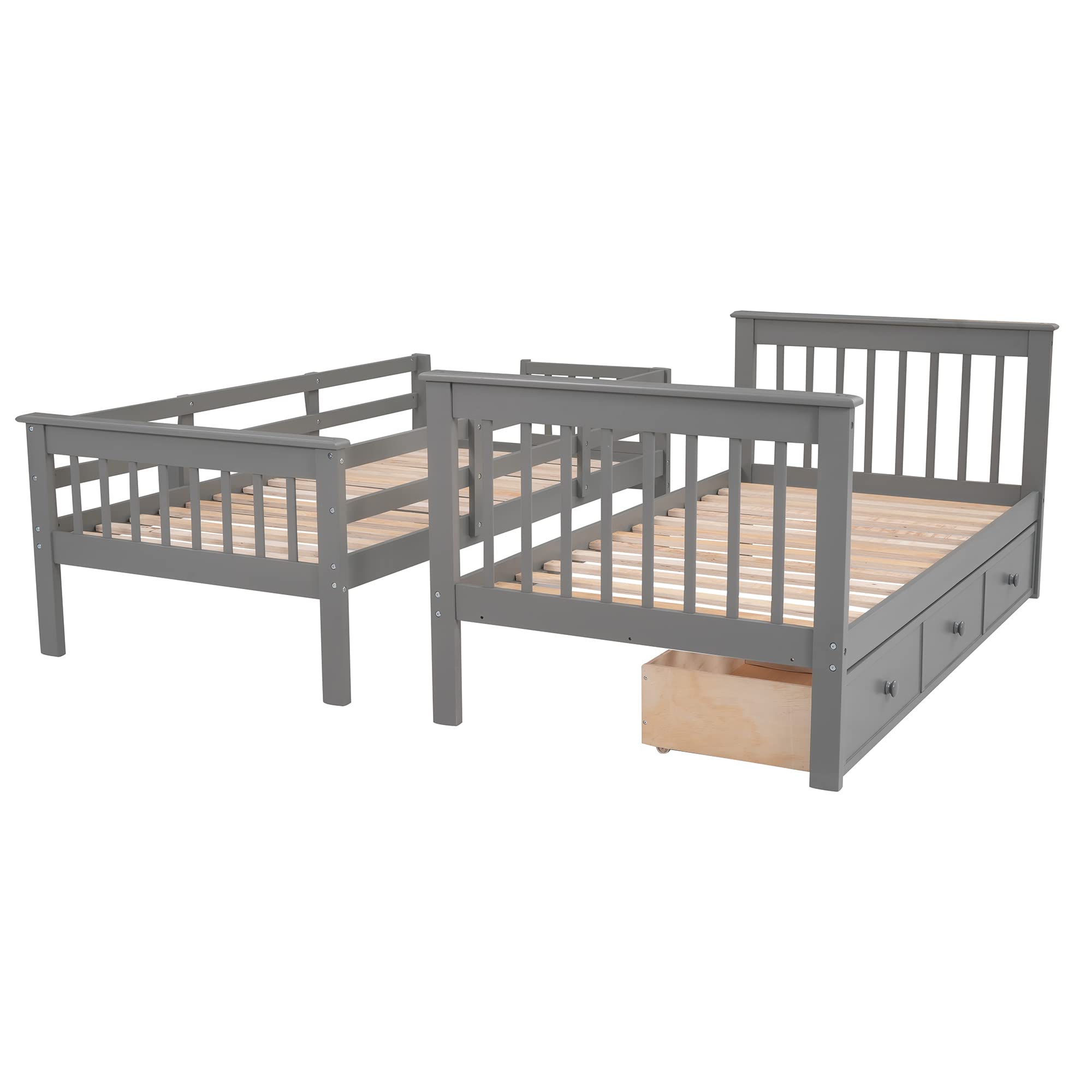 Twin Over Twin Bunk Bed with Storage Drawers & Stairs - Grey for Kids' Bedroom