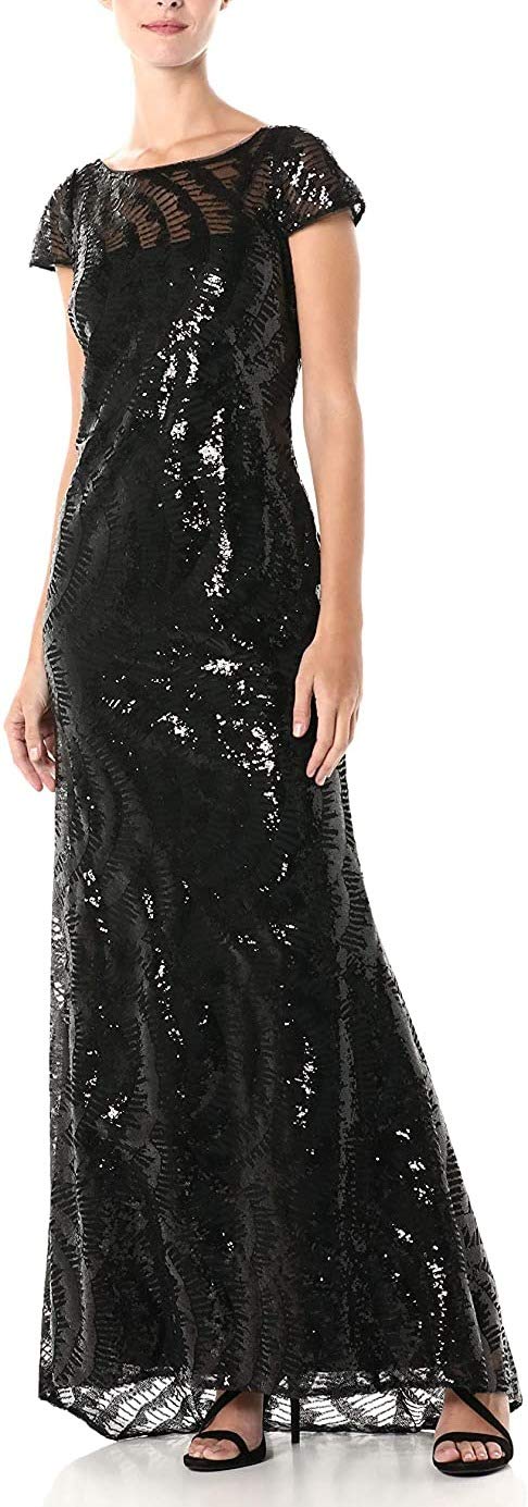 Calvin Klein Women's Cap Sleeve V-Neck Back Gown - Elegant Evening Dress for Weddings, Parties & Special Occasions