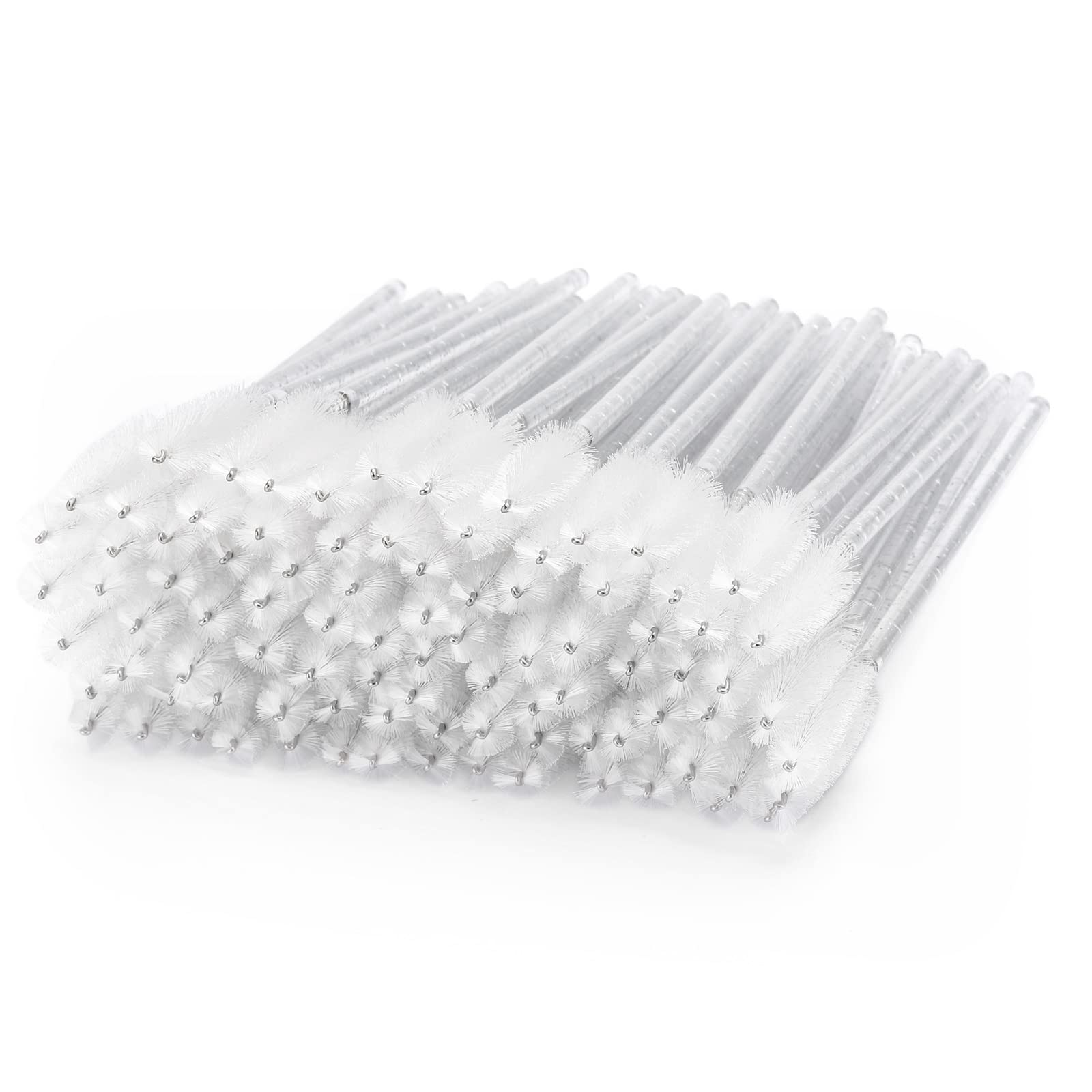 100 Pcs Disposable Mascara Wands - Crystal Spoolie Brushes for Eyelash Extensions & Eyebrow Grooming - White Lash Wand Applicators for Professional Makeup Kits & DIY Beauty - Perfect for Salons, Home Use & Travel Makeup Essentials