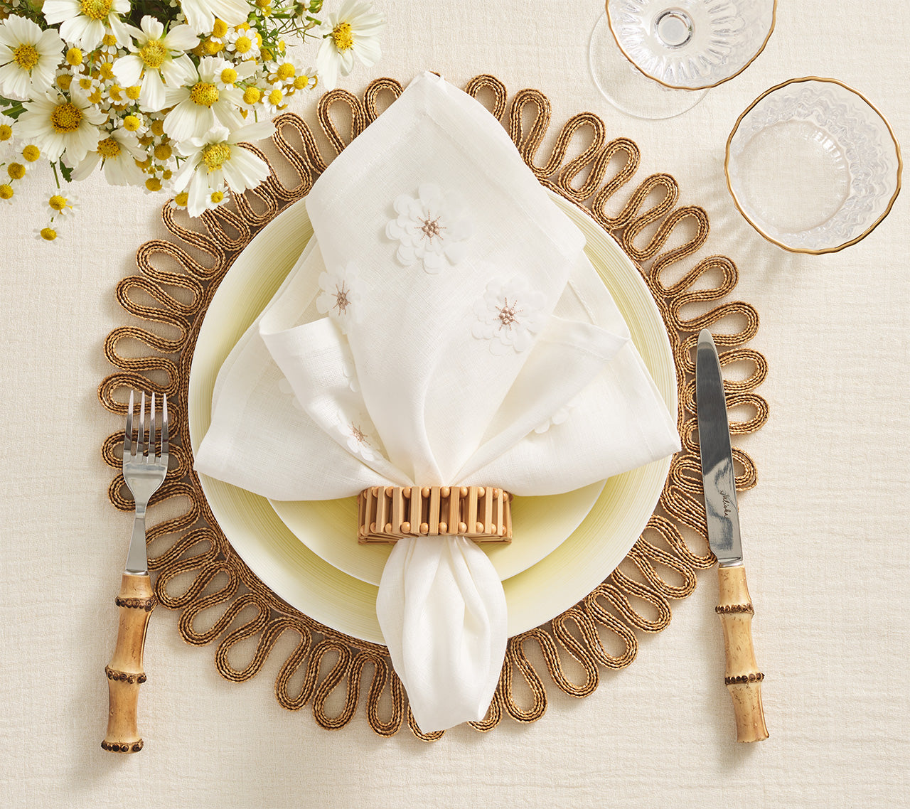 Boho Style Natural Fiber Placemats Set of 4 - Eco-Friendly Table Mats for Dining Room, Kitchen, or Outdoor Picnic Decor