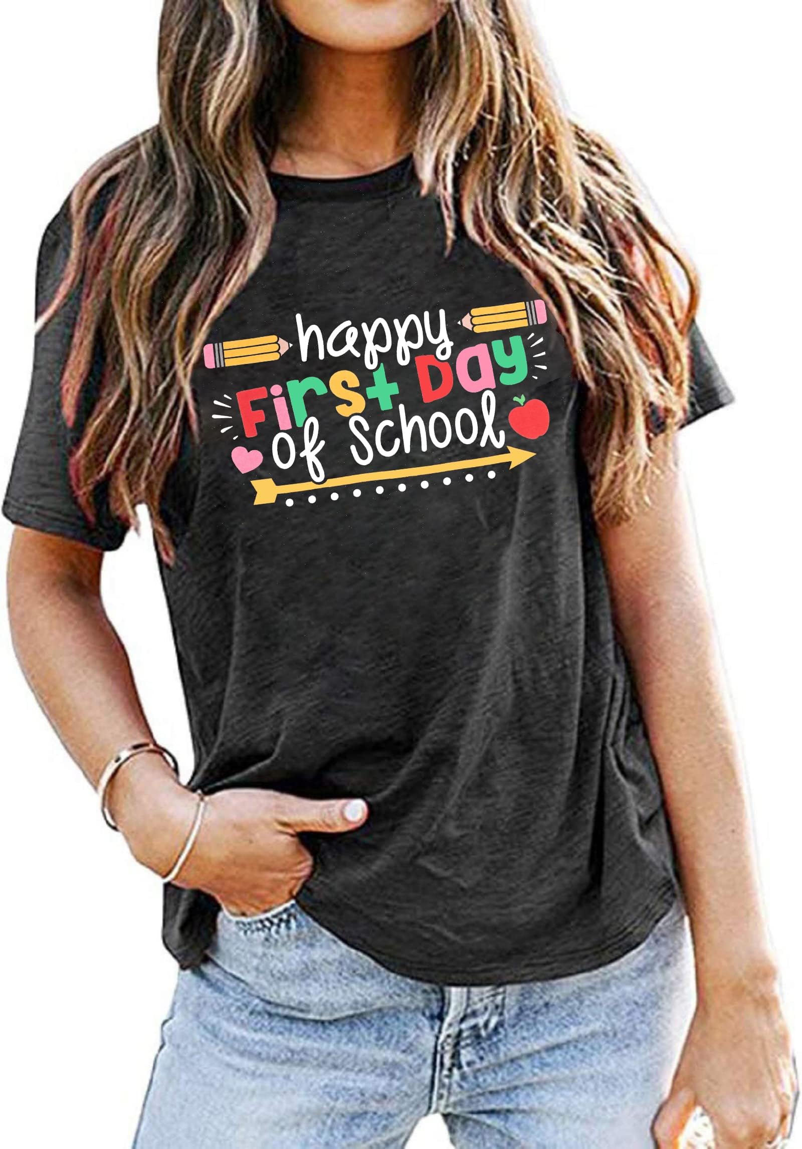 Happy First Day of School T-Shirt for Women - Teacher Appreciation Gift, Back to School Tee, Comfortable Cotton Top | Perfect for Classroom, Teacher Life & School Events