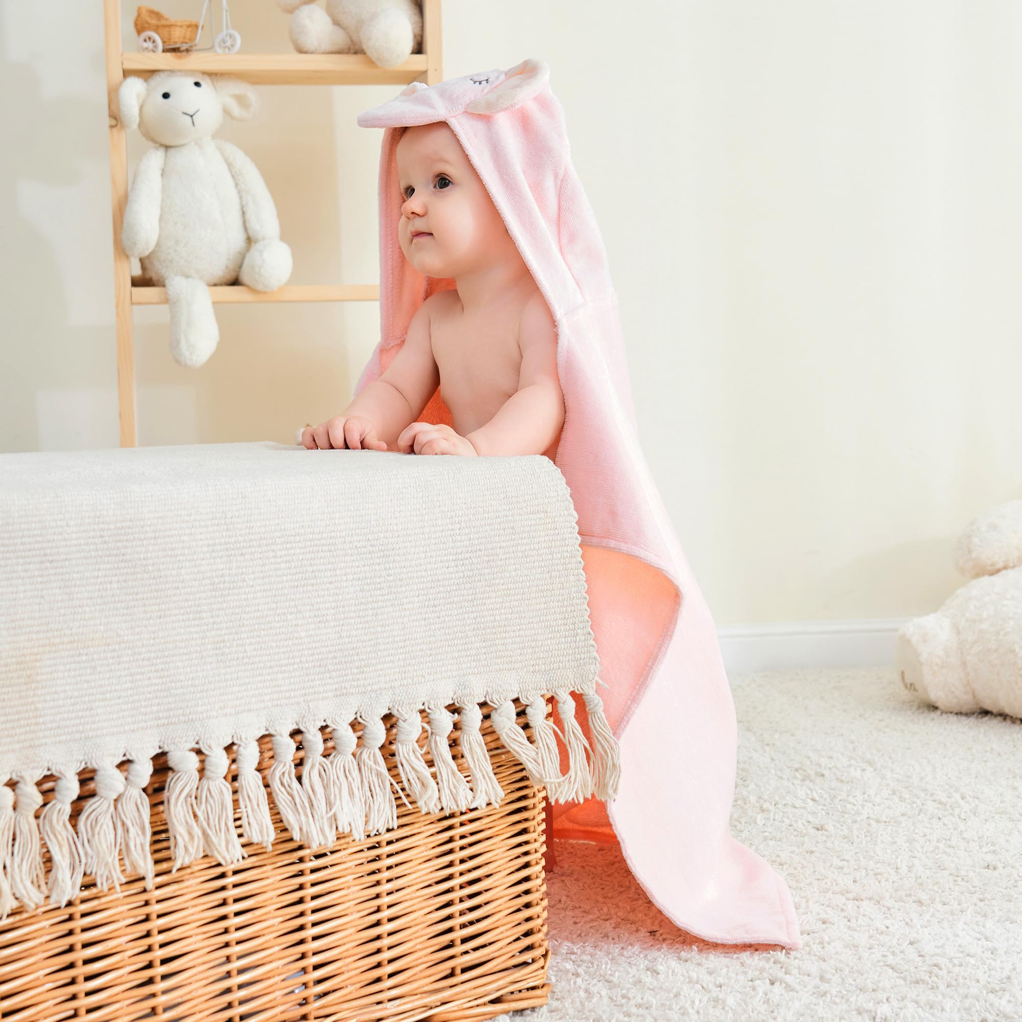 2 Pack Premium Soft Cotton Baby Hooded Towels - Extra Thick & Super Absorbent for Newborns, Infants & Toddlers (Pink Elephant & White Unicorn) - Perfect for Bath Time, Swimming & After-Spa Care