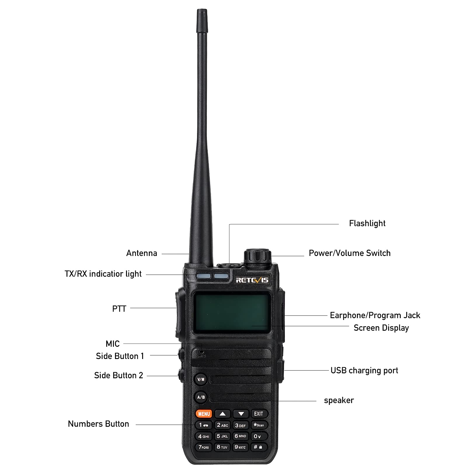 Retevis RA685 Dual Band Walkie Talkie - 5W High Power Long Range Two Way Radio with 1800mAh Rechargeable Battery, Flashlight & FM Radio - Perfect for Beginners, Hunting, Camping & Outdoor Adventures (Black, 1 Pack)