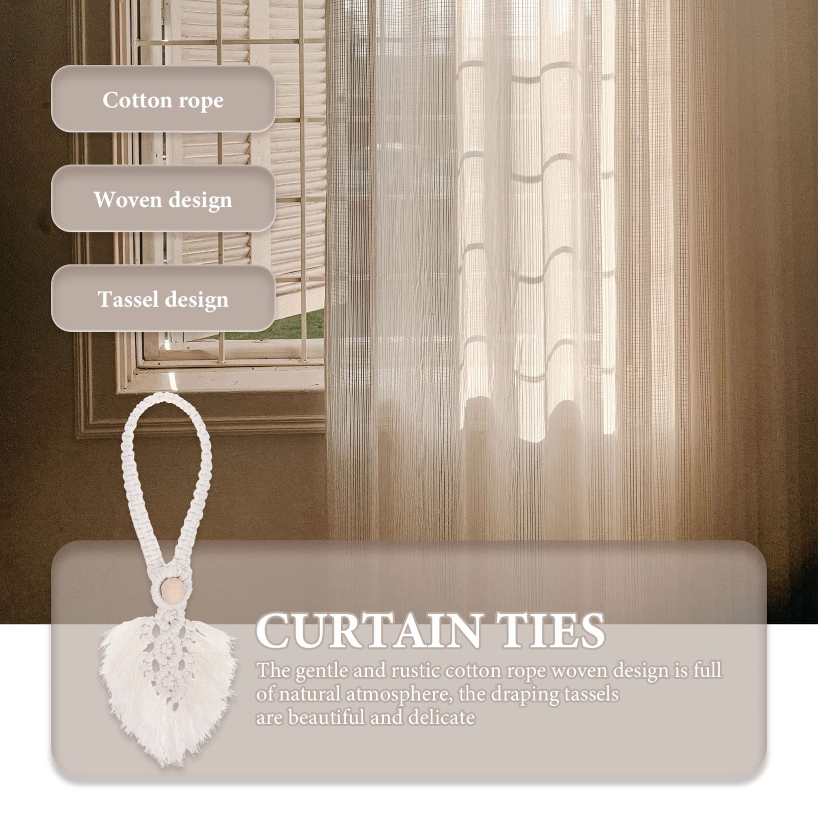 4pcs Bohemian Cotton Curtain Tiebacks for Outdoor & Indoor Use - Macrame Drapery Holdbacks, Window Shade Fasteners - Perfect for Living Room, Bedroom, Patio Decor