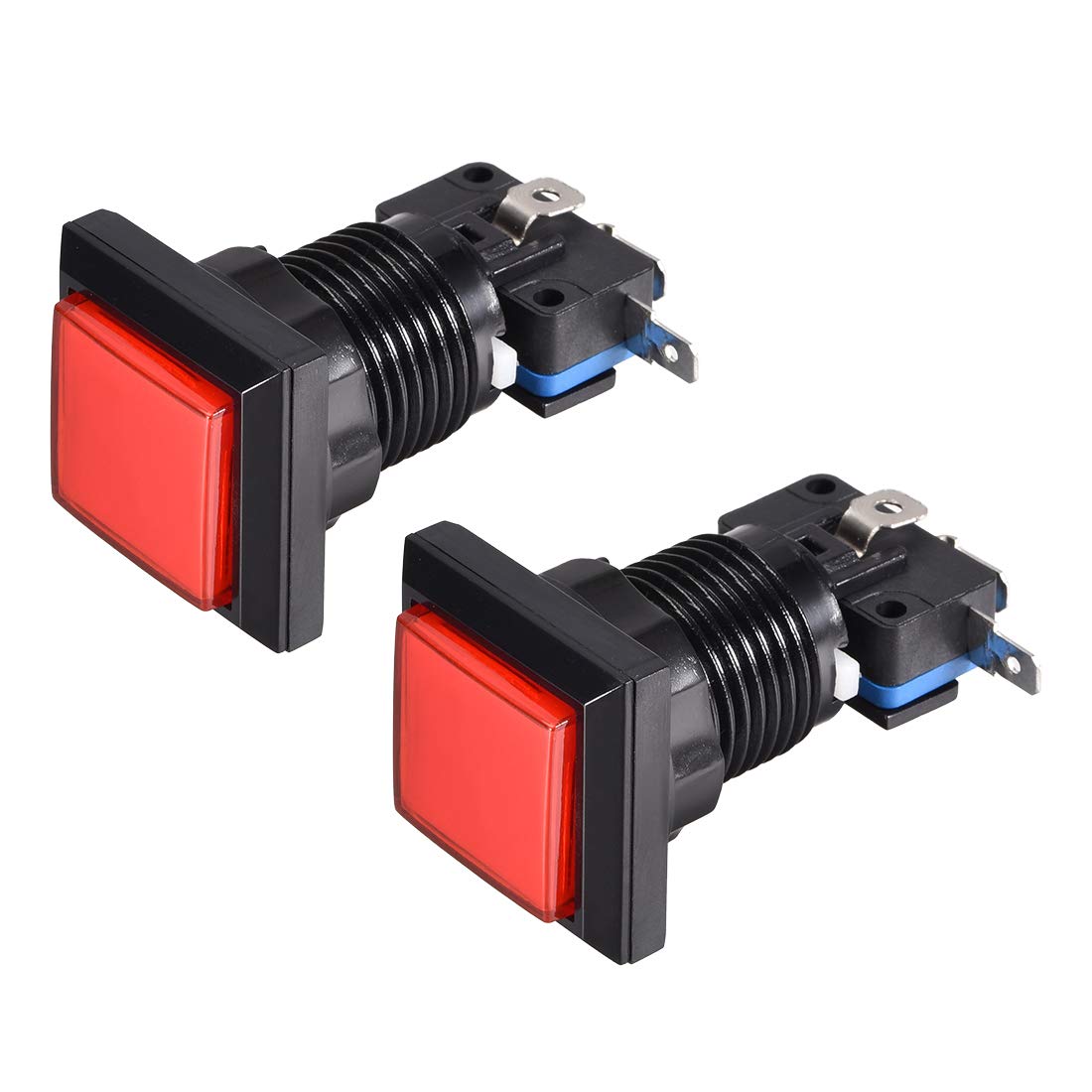 uxcell 34x34mm Square 12V LED Illuminated Arcade Push Button Switch with Micro Switch - Red (2 Pack) for Video Game Cabinets, DIY Arcade Machines & MAME Controllers