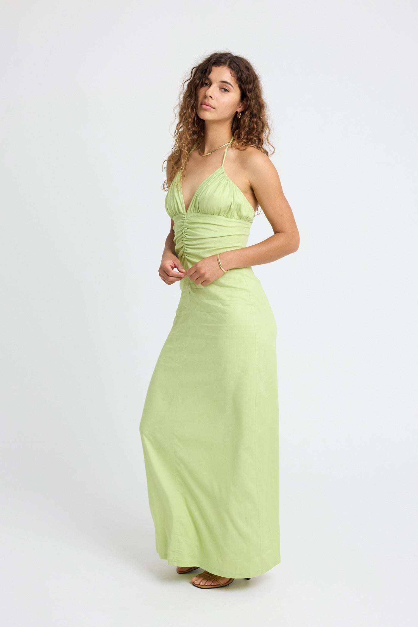 Dani Linen Halter Dress in Lime Green - Summer Beach Wear, Casual Outfit & Vacation Dress for Women