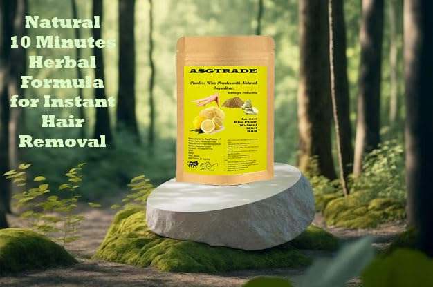 ASGTRADE Lemon 10-Minute Natural Herbal Instant Painless Wax Powder for Men & Women - Bikini, Brazilian & Full Body Hair Removal - 2-Pack Combo | At-Home Hair Removal Solution for Smooth Skin