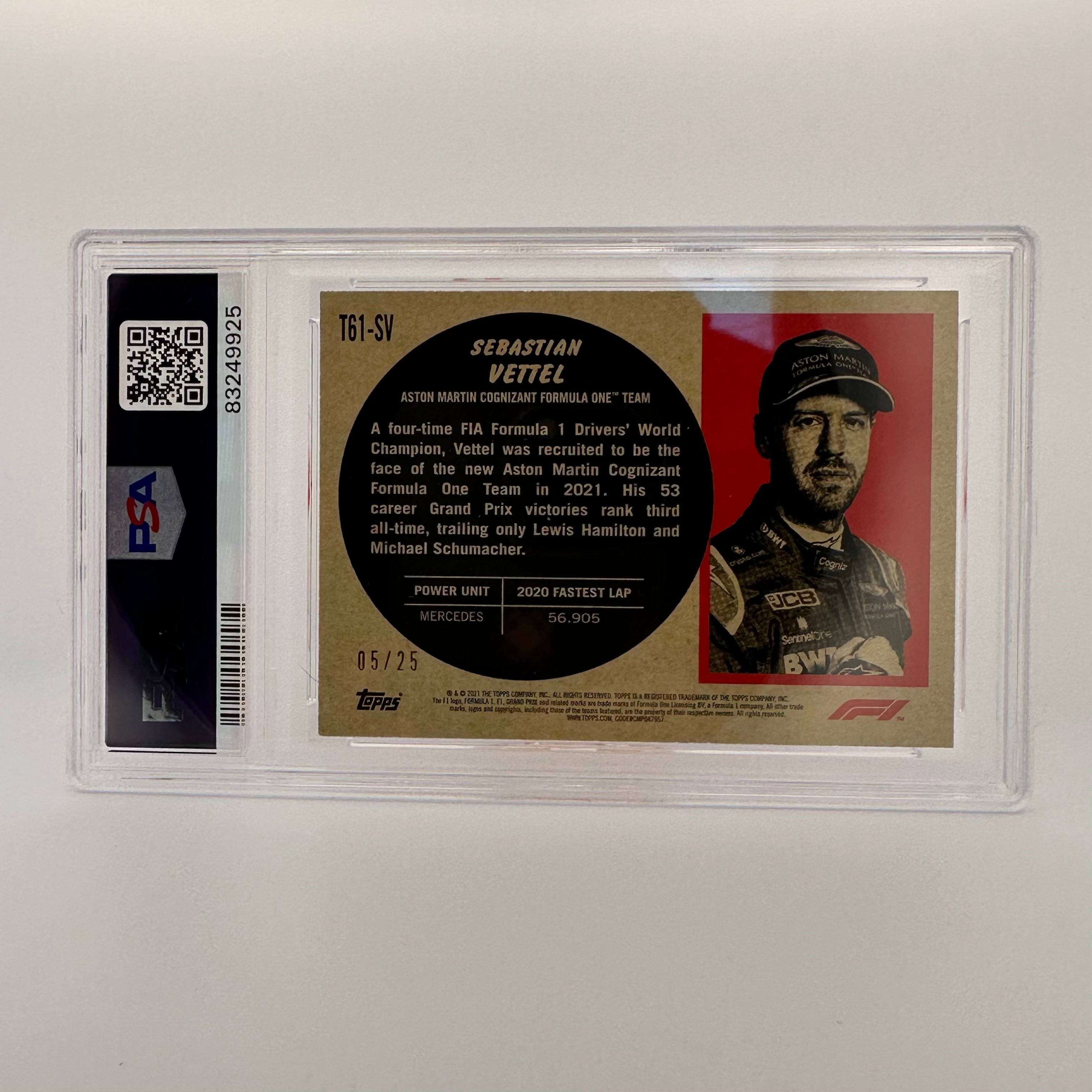 PSA 9 Graded 5/25 Sebastian Vettel 1961 Sports Cars Orange #T61SV - Perfect for Racing Memorabilia Collectors & Formula 1 Fans Display