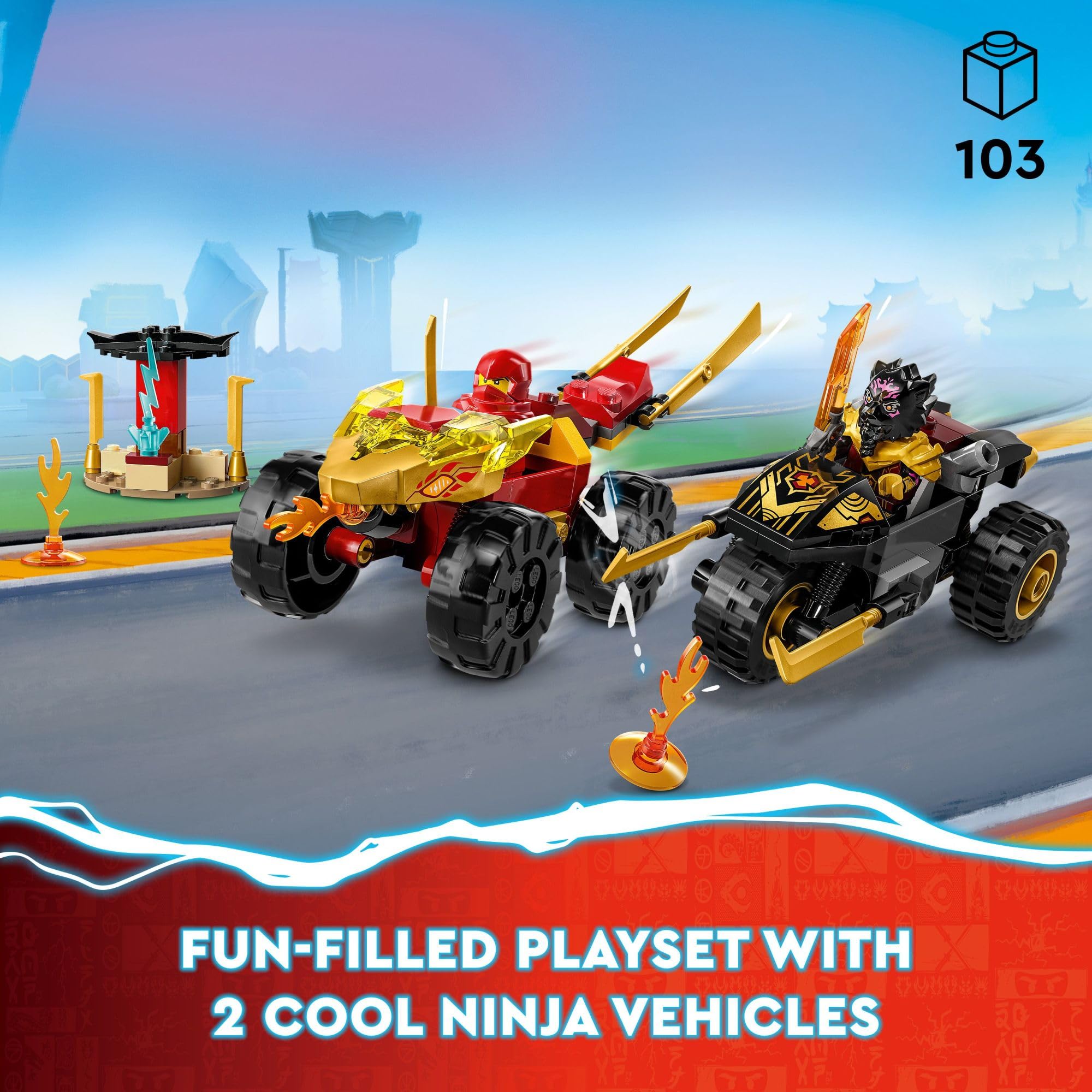 LEGO NINJAGO Kai and Ras' Car and Bike Battle 71789 Building Toy Set with Ninja Car, Motorcycle & 2 Minifigures - Perfect Birthday Gift for Kids, Toddlers & Ninja Fans - Great for Imaginative Play, Action Scenes & Collectible Displays