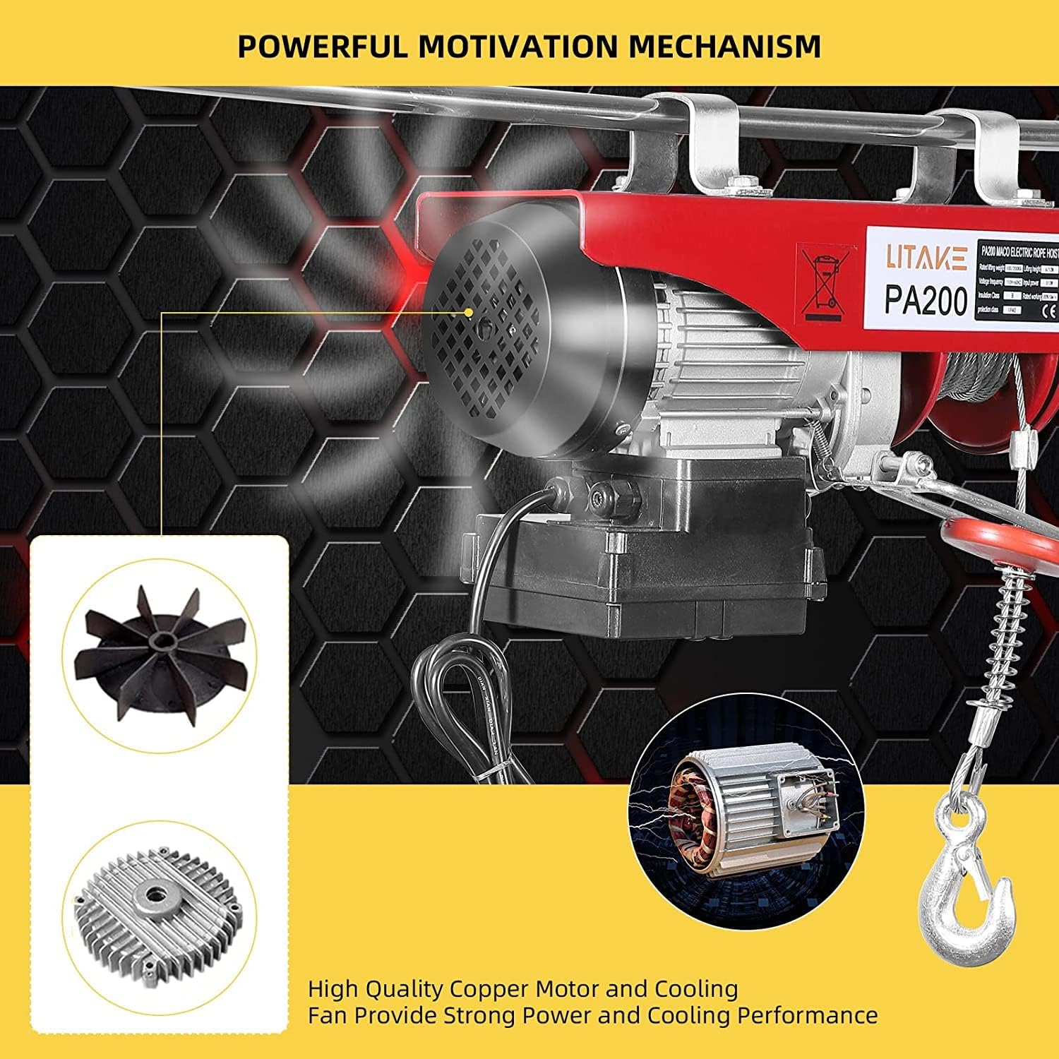 440LBS Electric Hoist & Winch - 110V Portable Ceiling Hoist System with Wireless Remote Control, 12m Rope - Auto Lifting for Garage, Warehouse, Factory & Home DIY Projects (Heavy Duty Lifting Solution)