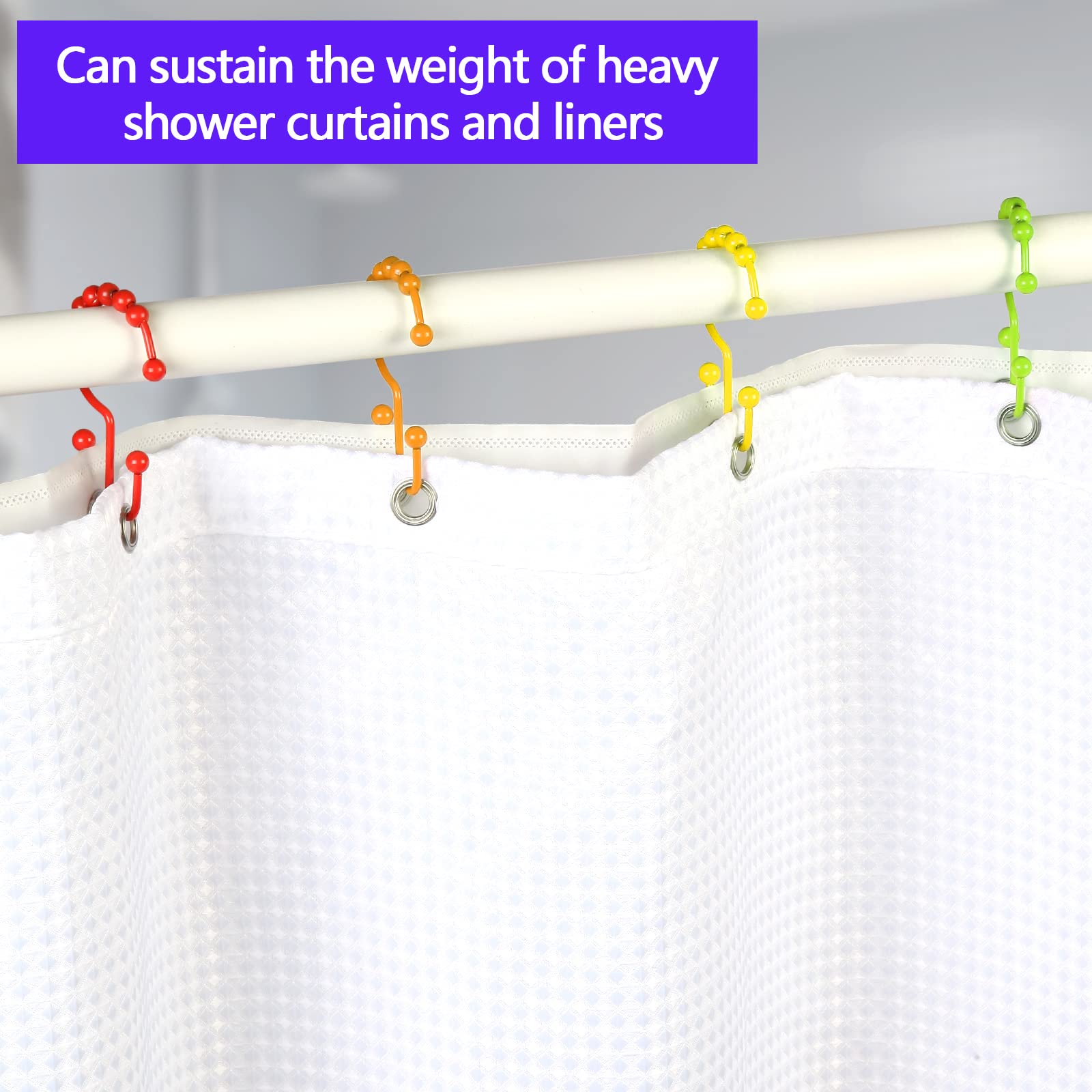 Premium 304 Stainless Steel Shower Curtain Hooks - 12 Pack Rainbow Color Double Glide Bathroom Shower Rings for Curtain Rods | Durable Rustproof Hanging Solution for Bathroom, RV & Dorm Showers