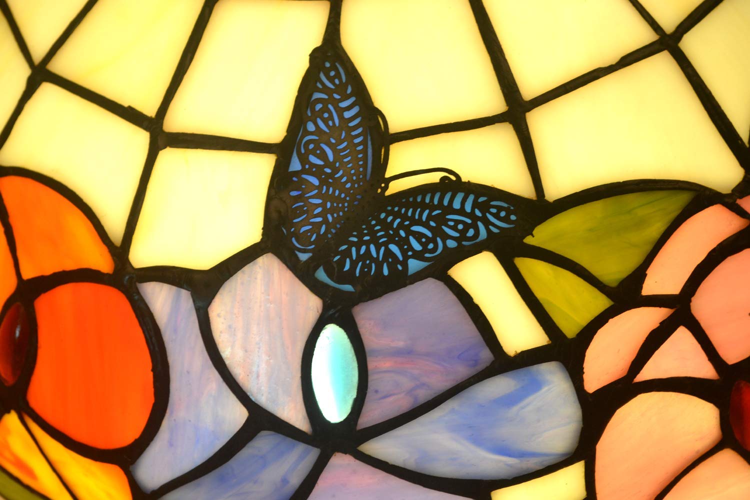 NOSHY Premium Tiffany Stained Glass Lamp Shade - Handcrafted Flower & Butterfly Design, 12-inch Diameter - Perfect for Table Lamps & Pendant Lights (Pack of 1) | Elegant Home Decor, Living Room Lighting, Bedside Accent Lamp