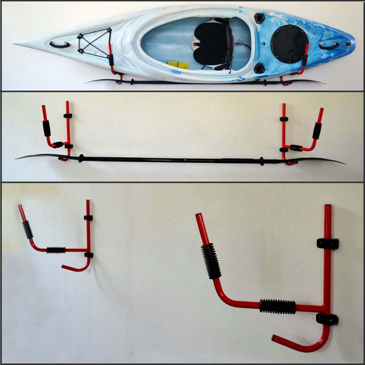 TC-HOMENY Red Wall Mount Kayak Storage Rack - Heavy Duty Folding Kayak Hanger & Ladder for Indoor/Outdoor Use - Perfect for Garage, Shed, or Boat House Organization