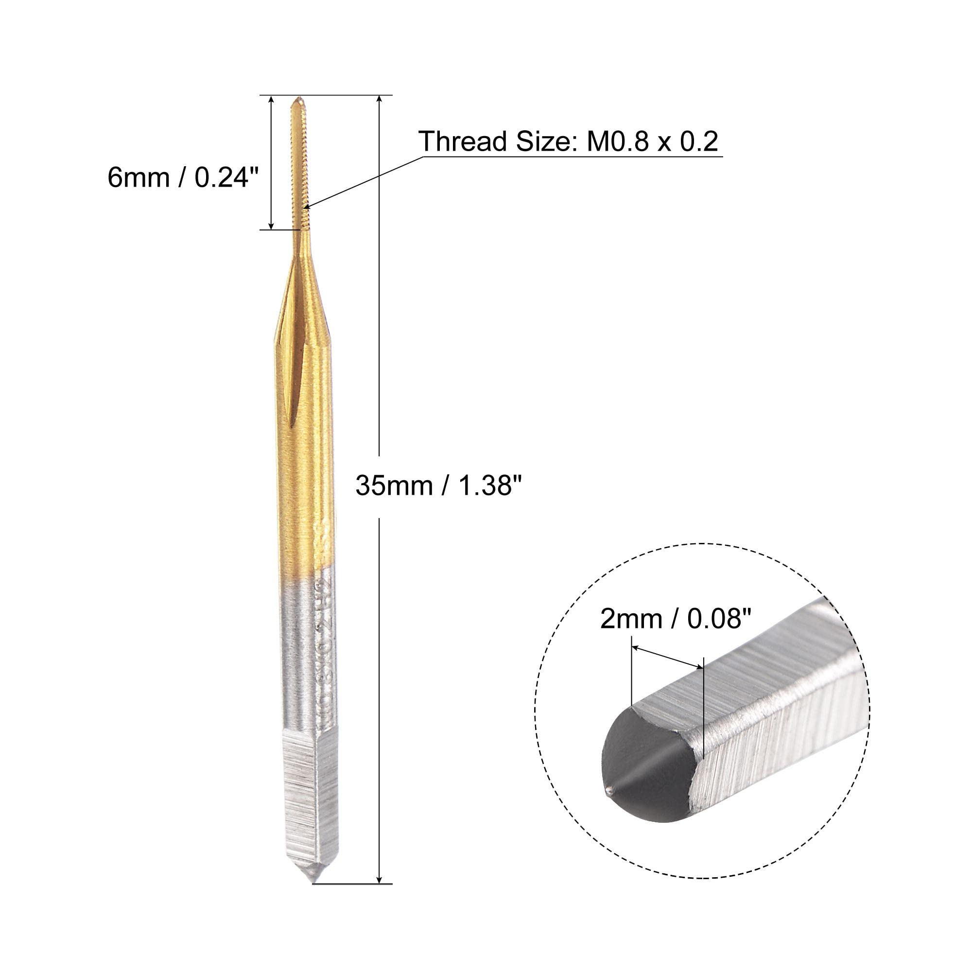 Metric M0.8 x 0.2 Titanium Coated Cobalt HSS Thread Tap - High Speed Steel 3 Flute Mini Micro Screw Tapping Tool for Watch & Clock Repair | Precision Machining, Jewelry Making, Small Metalworking Projects