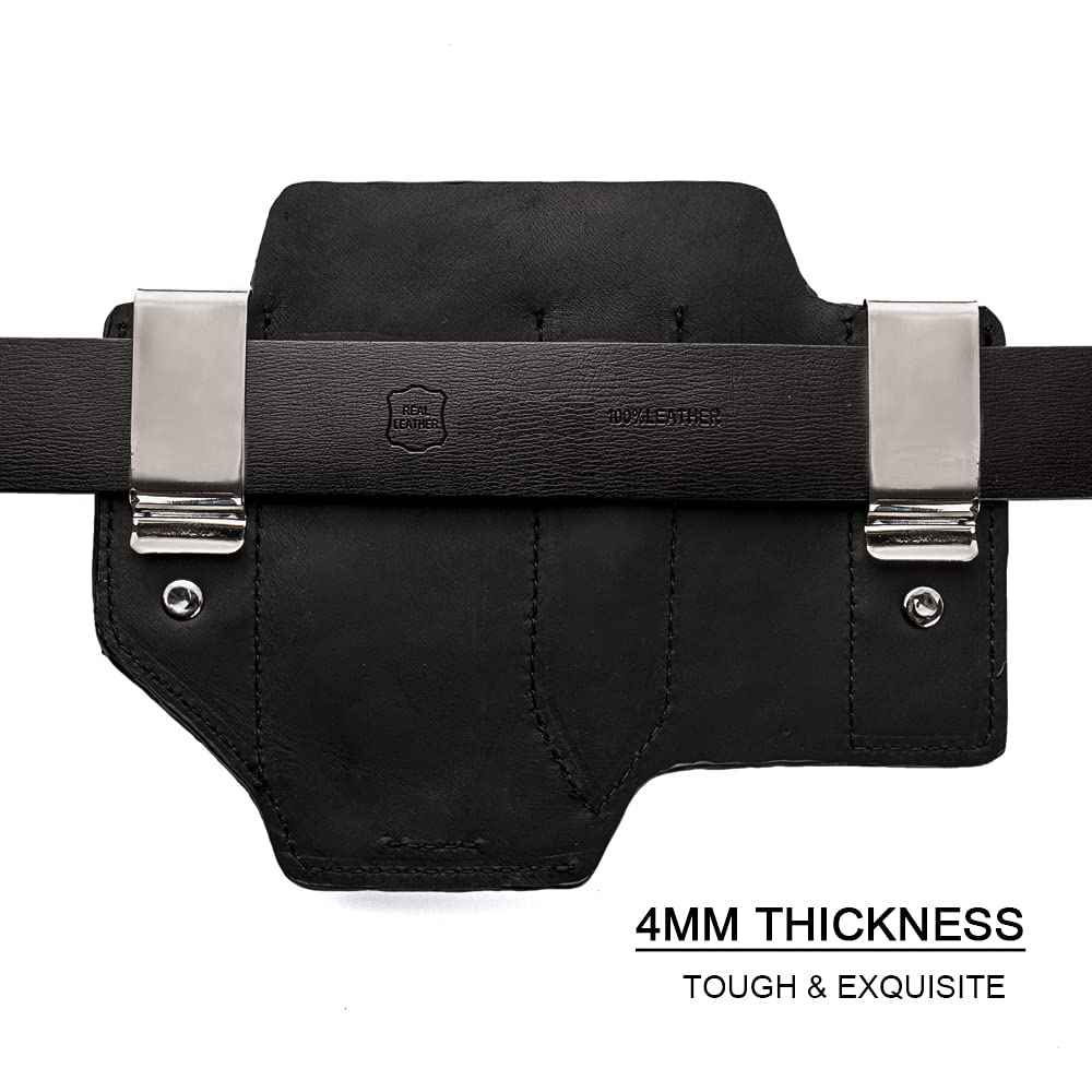Gentlestache Leather Multitool Sheath Pouch - EDC Belt Holder with Clip for Flashlight & Multitools (Black) - Perfect for Camping, Hiking & Outdoor Adventures