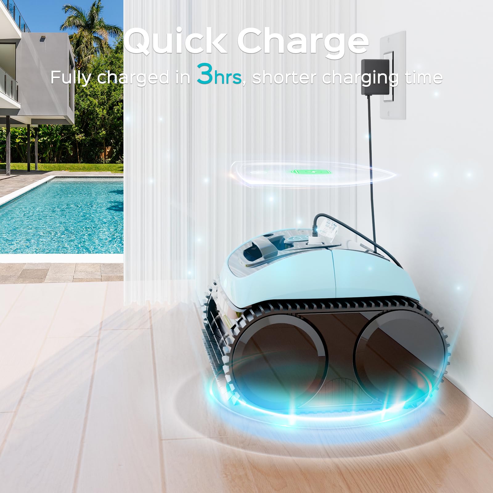 Cordless Robotic Pool Cleaner for Inground Pools - 150 Min Runtime, Cleans Walls & Waterline - Perfect for Pools up to 1,600 Sq.ft