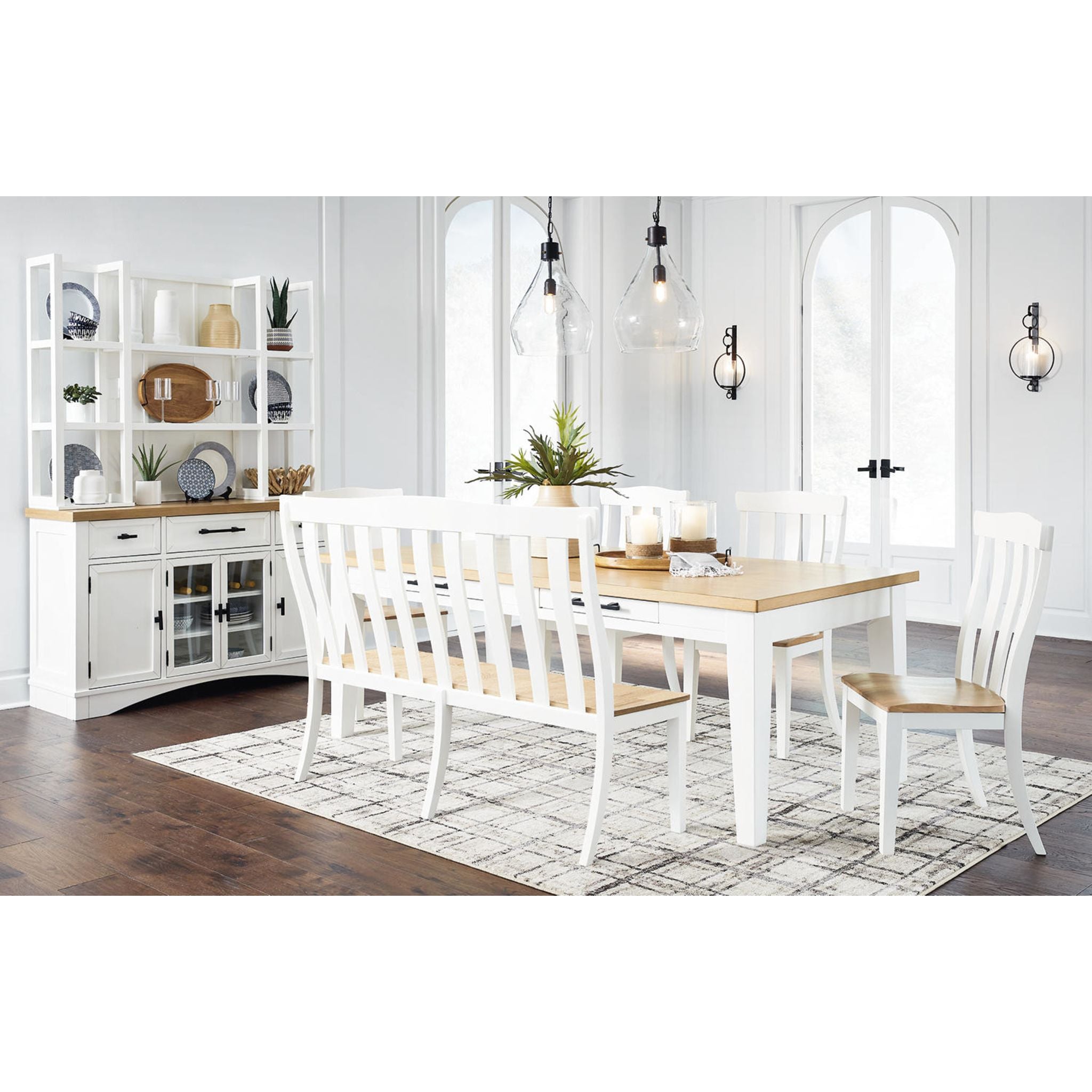 Ashbryn Dining Bench - White/Natural Wooden Kitchen Bench Seat with Backrest, Sturdy & Comfortable for Dining Room, Kitchen Island or Breakfast Nook (Model D844-08)