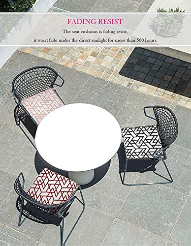 Outdoor Chair Cushions Set of 2 - 18x18 Inch Water-Resistant Patio Seat Cushions with Ties - Pink Geometric Triangle Square Design for Garden, Deck & Poolside Furniture - Perfect for Outdoor Lounging & Entertaining