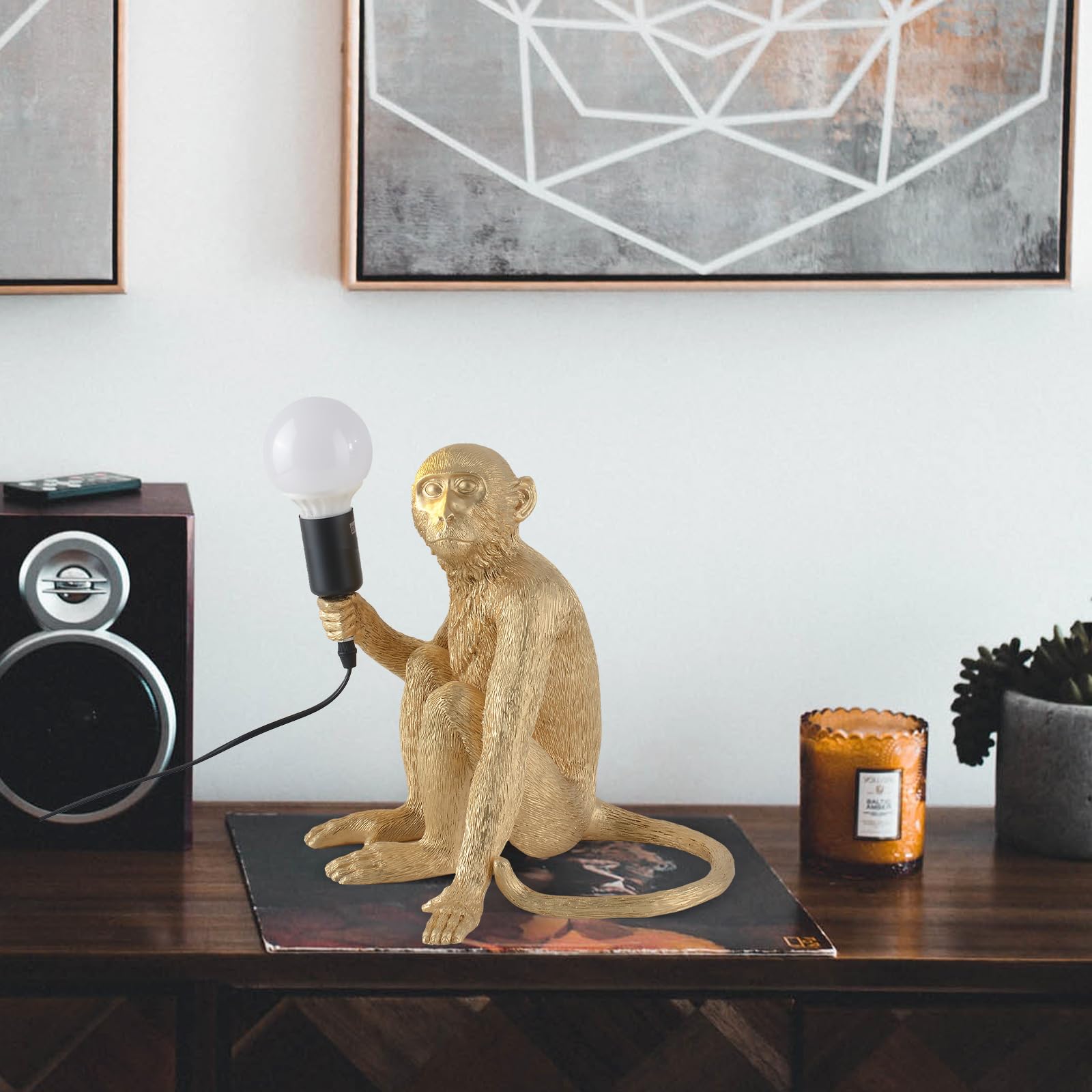 Modern Resin Sitting Monkey Table Lamp - Stylish LED Desk Light for Home & Office Decor, Bedroom, Living Room, Kids Room (Gold) - Perfect for Nightstands, Study Tables & Cozy Reading Corners