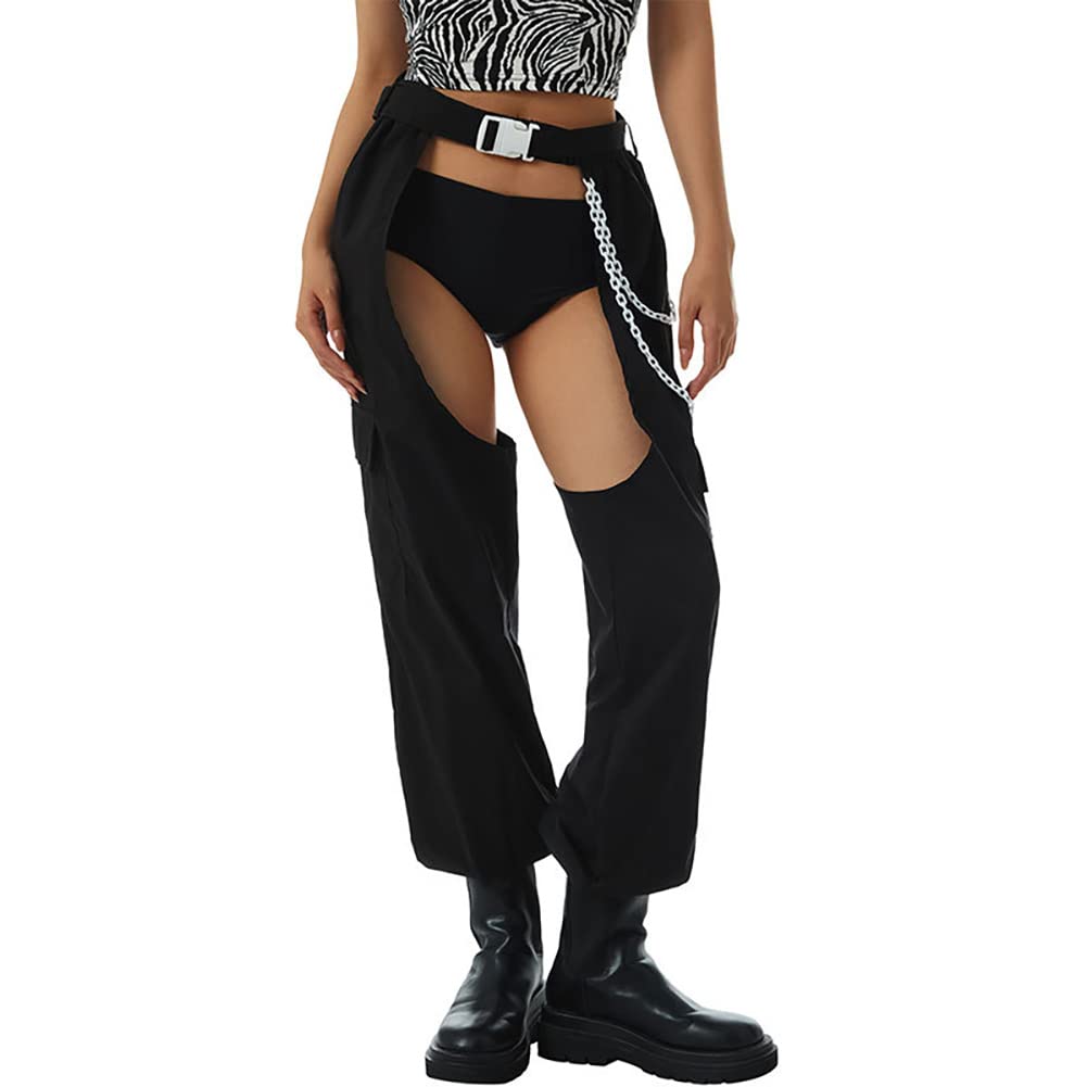 Women's High Rise Cargo Sweatpants - Reflective Rave Pants with Color Block Design | Casual Streetwear, Festival Outfits & Workout Comfort