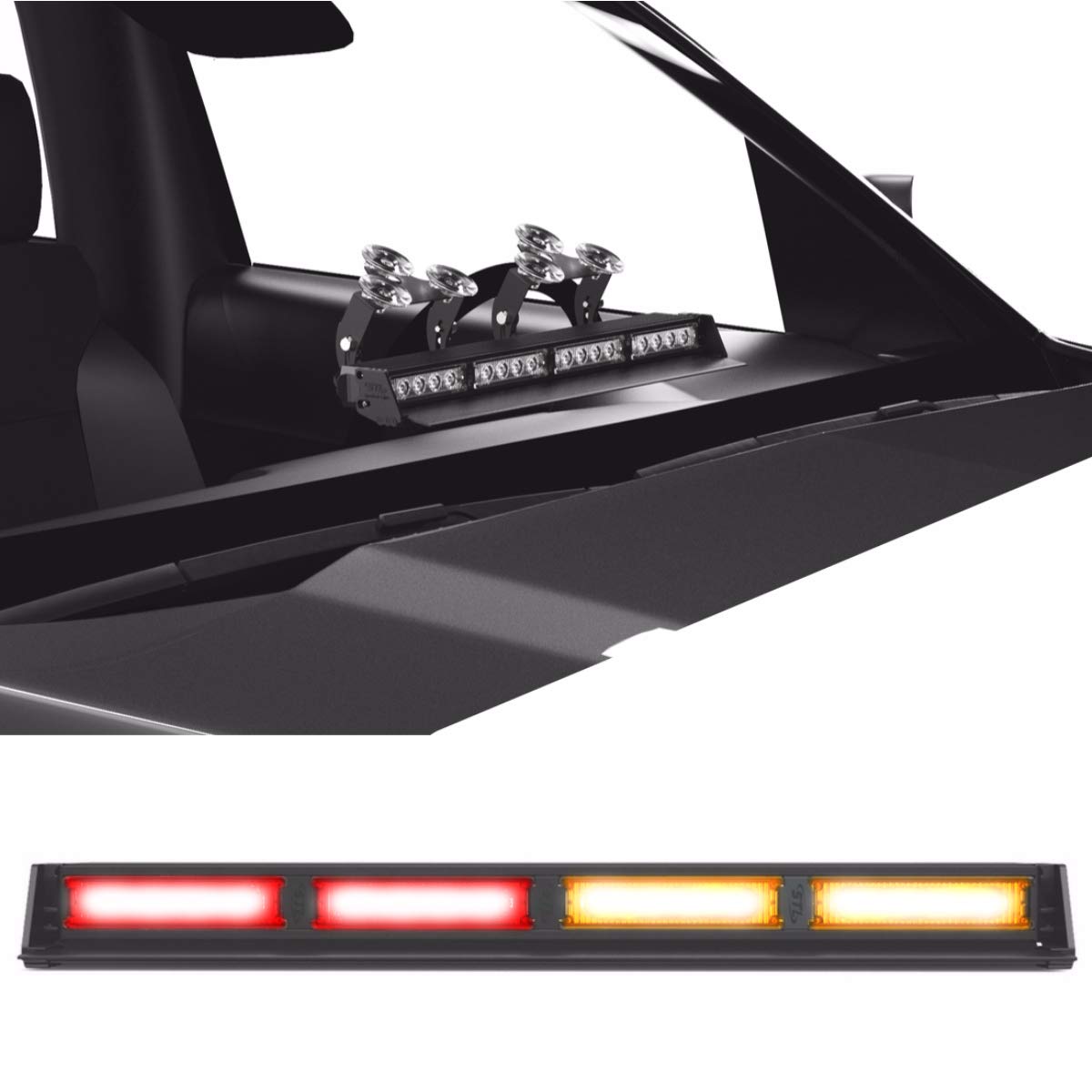 SpeedTech Lights Striker TIR 4-Head High Intensity LED Strobe Light Bar - Emergency Vehicle Warning Lights with Windshield & Dash Mount, Cigarette Lighter Plug (Red/Amber) - Perfect for Police Cars, Tow Trucks & Roadside Safety