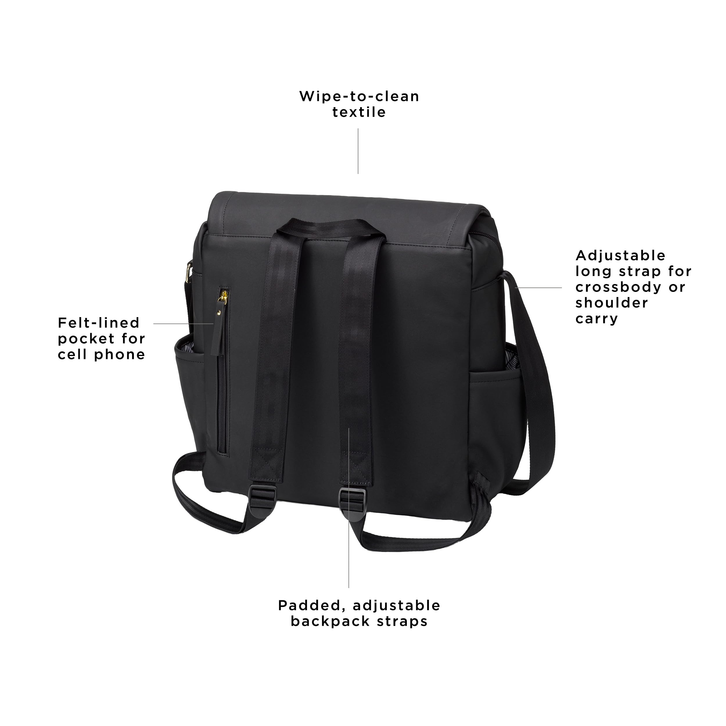 Petunia Pickle Bottom Boxy Backpack Diaper Bag - Stylish Spacious Baby Bag for On-the-Go Moms, Black Leatherette - Perfect for Travel, Daycare & Everyday Use
