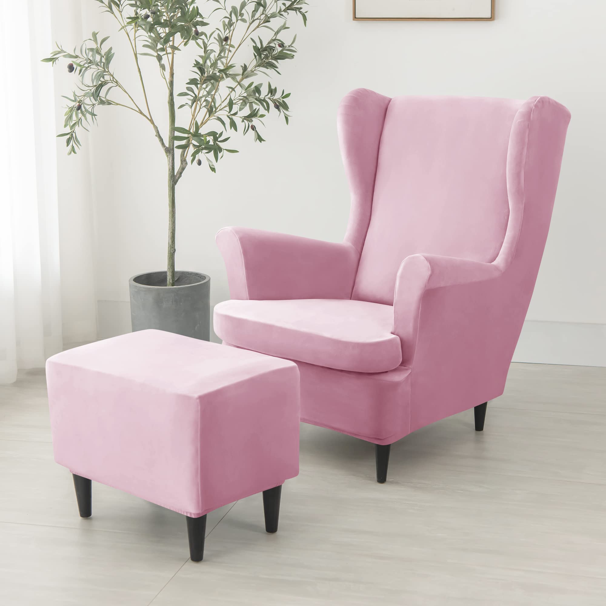 Velvet Ottoman Slipcover - Stretch Rectangle Storage Stool Cover, Soft Footstool Protector for Living Room Furniture (Pink) - Perfect for Sofa Sets, Home Decor & Cozy Reading Nooks