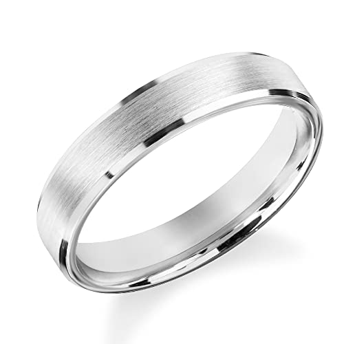 ETERNATE 14k Solid Gold Beveled Edge Wedding Band (4mm) - Matte Brushed Wedding Ring for Women & Men in Yellow, White & Rose Gold - Perfect for Anniversaries, Engagements & Everyday Wear