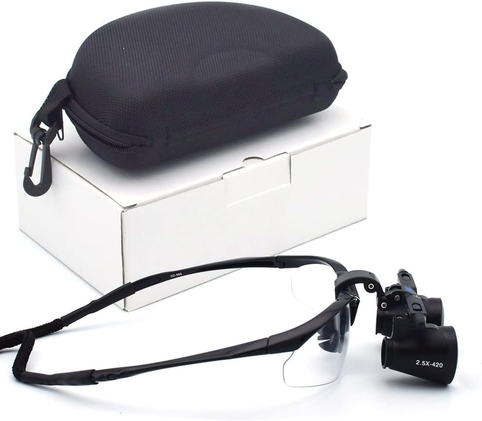 2.5X Magnification Binocular Loupes with 420mm Working Distance - Optical Glasses FD-501G for Dentists, Jewelers & Hobbyists - US Stock